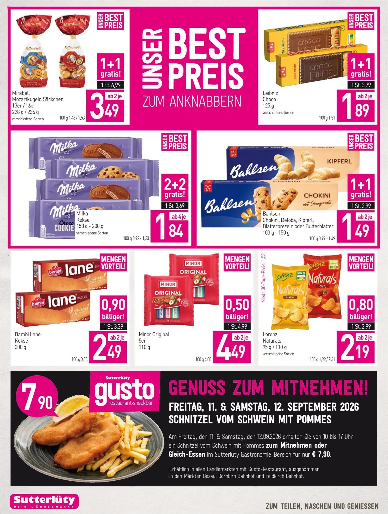 Sutterlüty Prospekt, Seite 16 von 20 — Mirabell Mozartkugeln Säckchen, Leibniz Choco, Milka Kekse Cookie