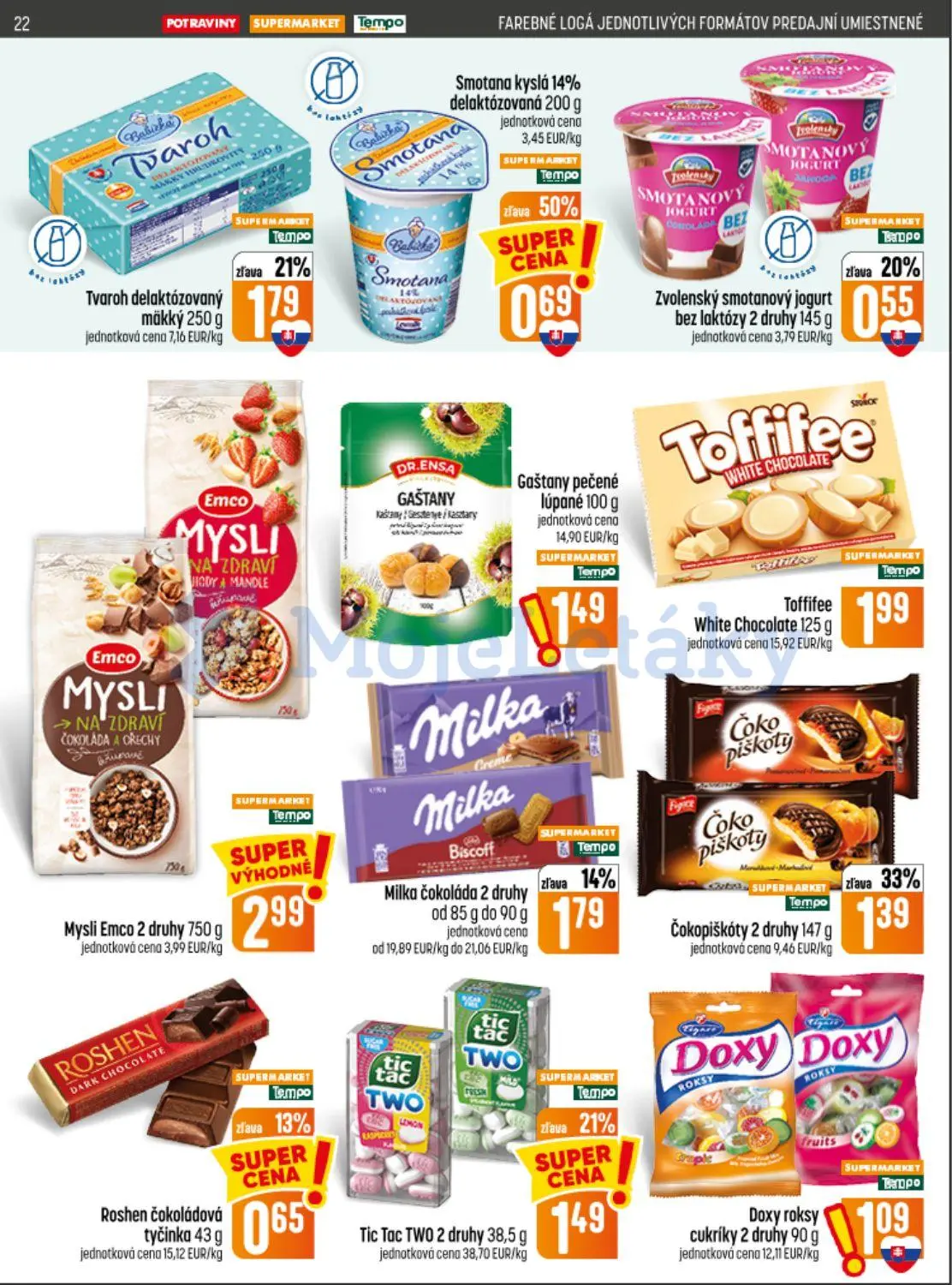 Coop Jednota leták, strana 22 z 32 — Smotana kyslá 14% delaktózovaná, Čokopiškóty, Tvaroh delaktózovaný mäkký