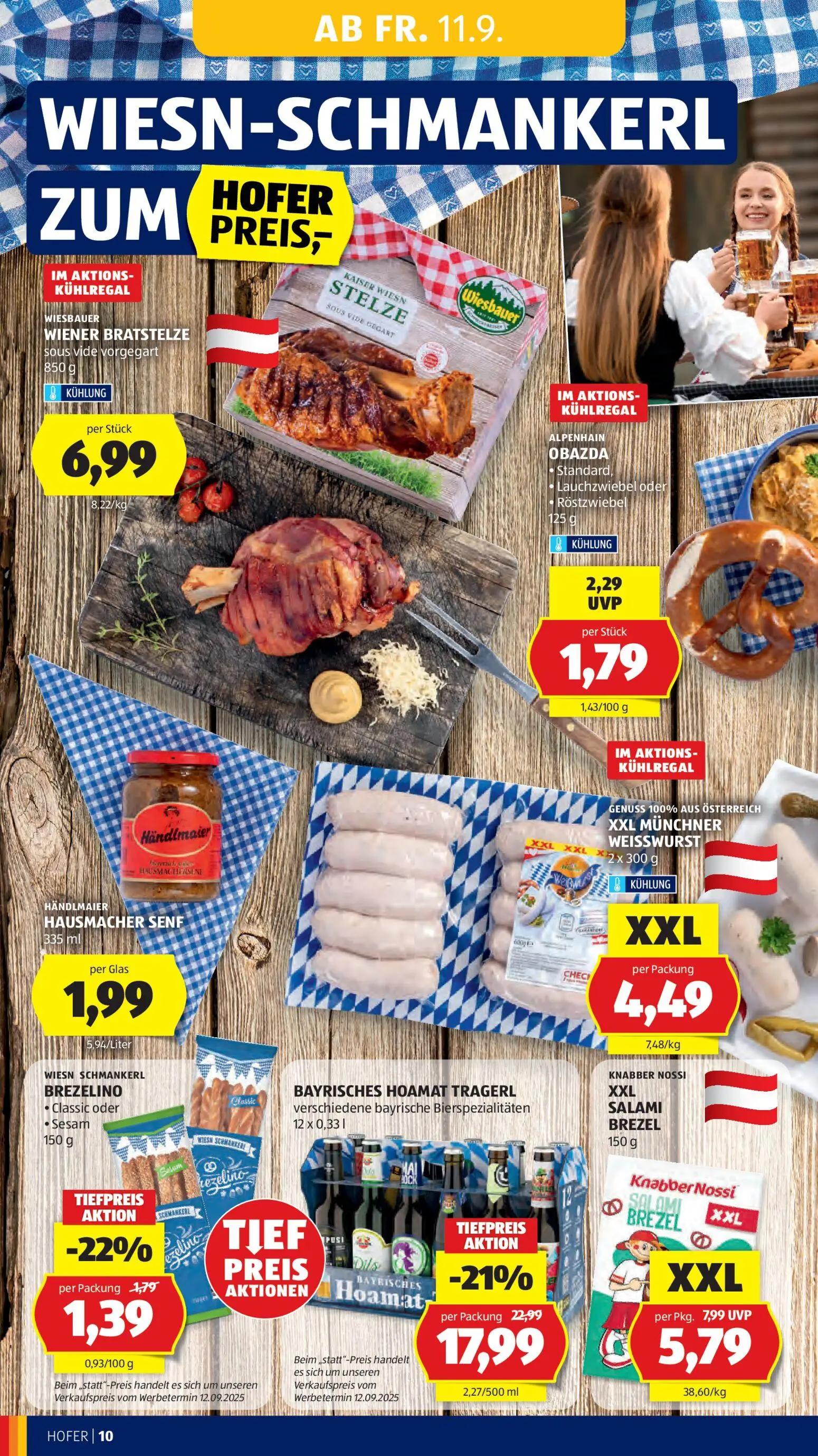 Hofer Prospekt, Seite 18 von 47 — BAYRISCHES HOAMAT TRAGERL verschiedene bayrische Bierspezialitäten, KNABBER NOSSI XXL SALA…