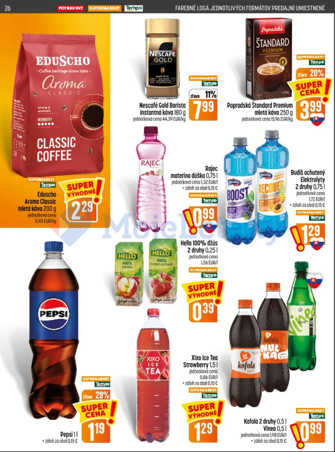 Coop Jednota leták, strana 26 z 32 — Nescafé Gold Barista instantná káva, Popradská Štandard Premium mletá káva, Pepsi