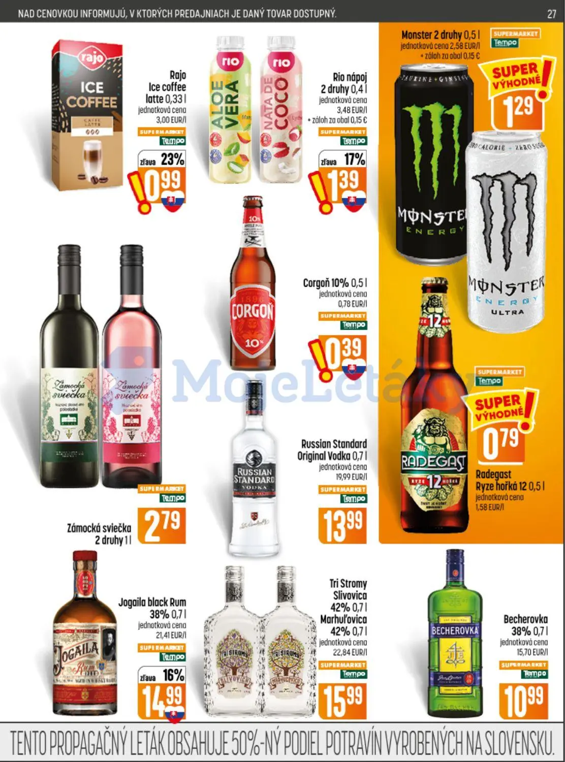 Coop Jednota leták, strana 27 z 32 — Jogaila black Rum 38%, Rajo Ice coffee latte, Rio nápoj 2 druhy