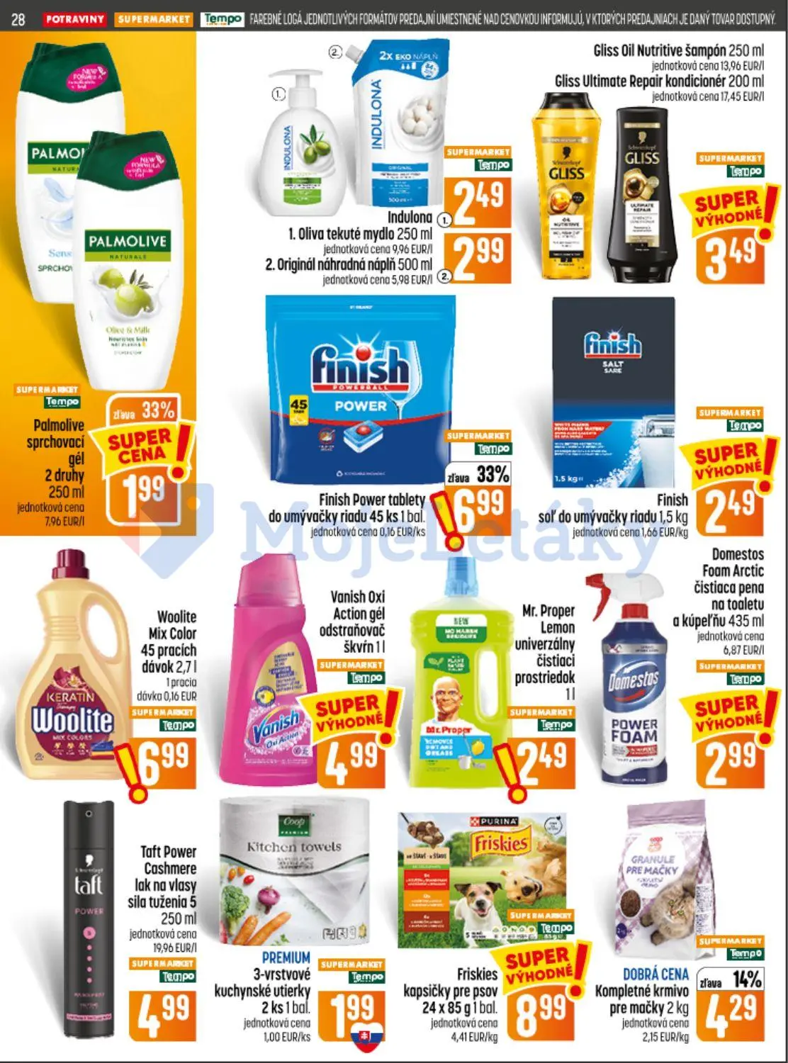 Coop Jednota leták, strana 28 z 32 — Finish Power tablety do umývačky riadu, Palmolive sprchovací gél, Kompletné krmivo pre …