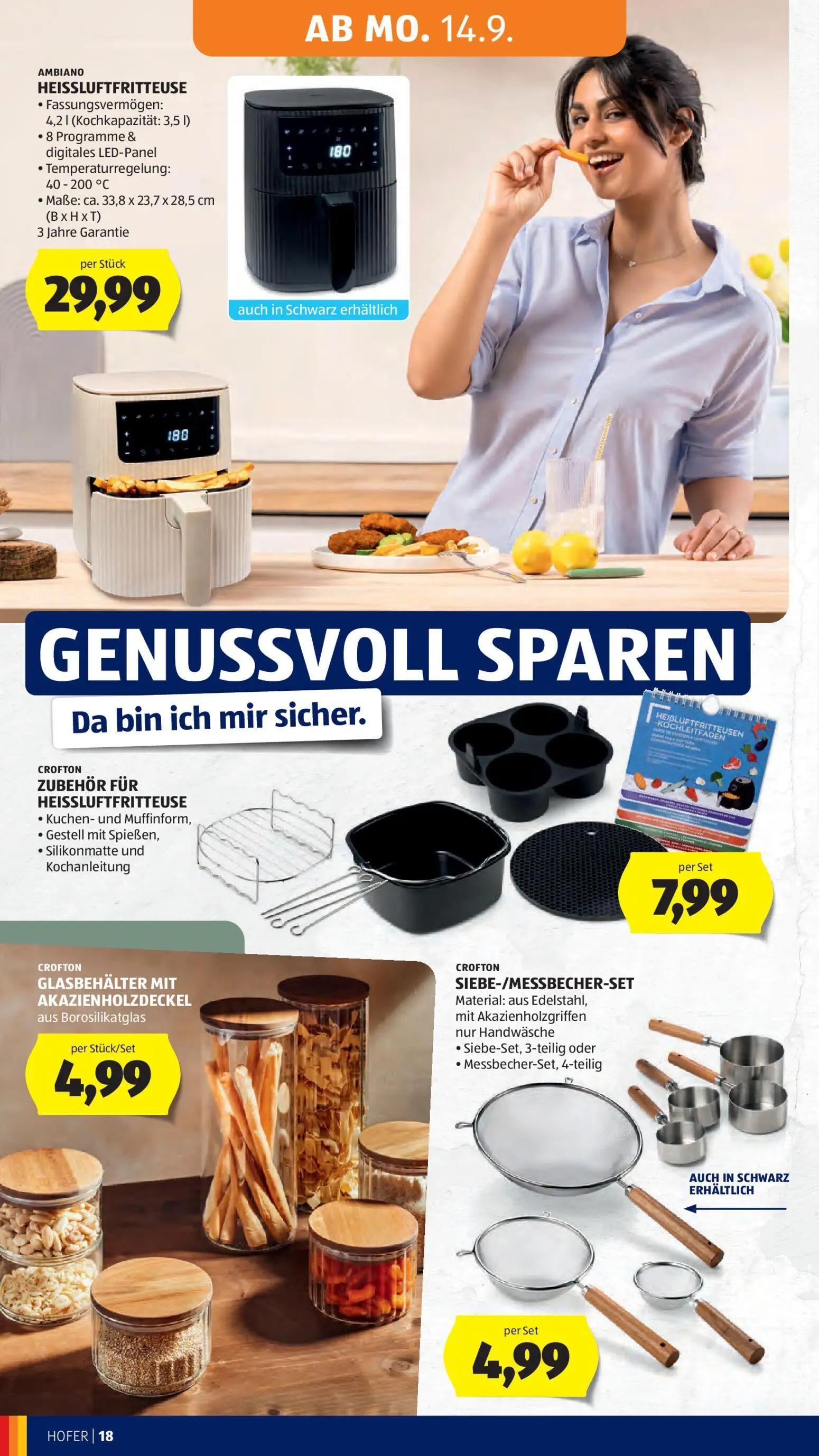 Hofer Prospekt, Seite 28 von 47 — HEISSLUFTFRITTEUSE, ZUBEHÖR FÜR HEISSLUFTFRITTEUSE, GLASBEHÄLTER MIT AKAZIENHOLZDECKEL