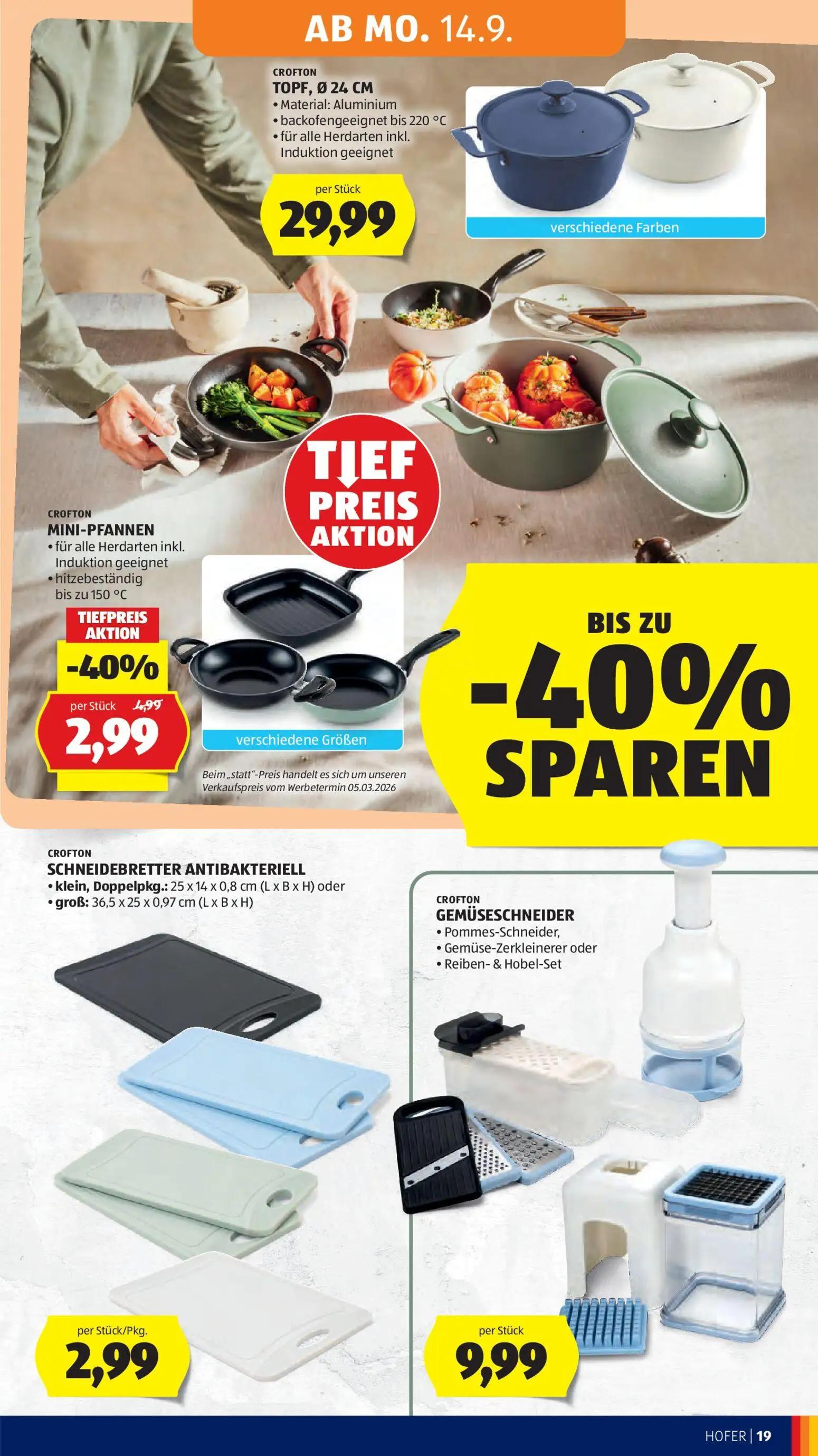 Hofer Prospekt, Seite 29 von 47 — MINI-PFANNEN, TOPF, Ø 24 CM, SCHNEIDEBRETTER ANTIBAKTERIELL