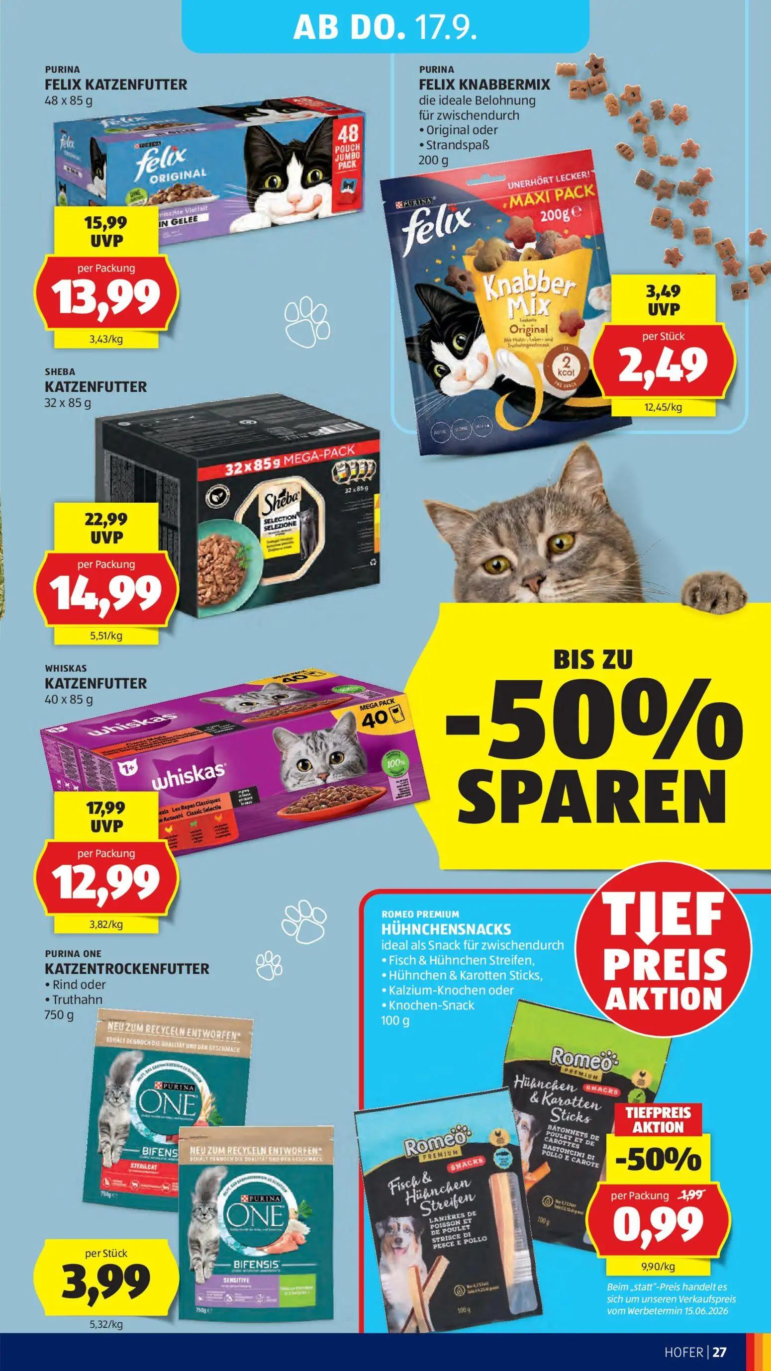 Hofer Prospekt, Seite 37 von 47 — SHEBA KATZENFUTTER, WHISKAS KATZENFUTTER, FELIX KATZENFUTTER