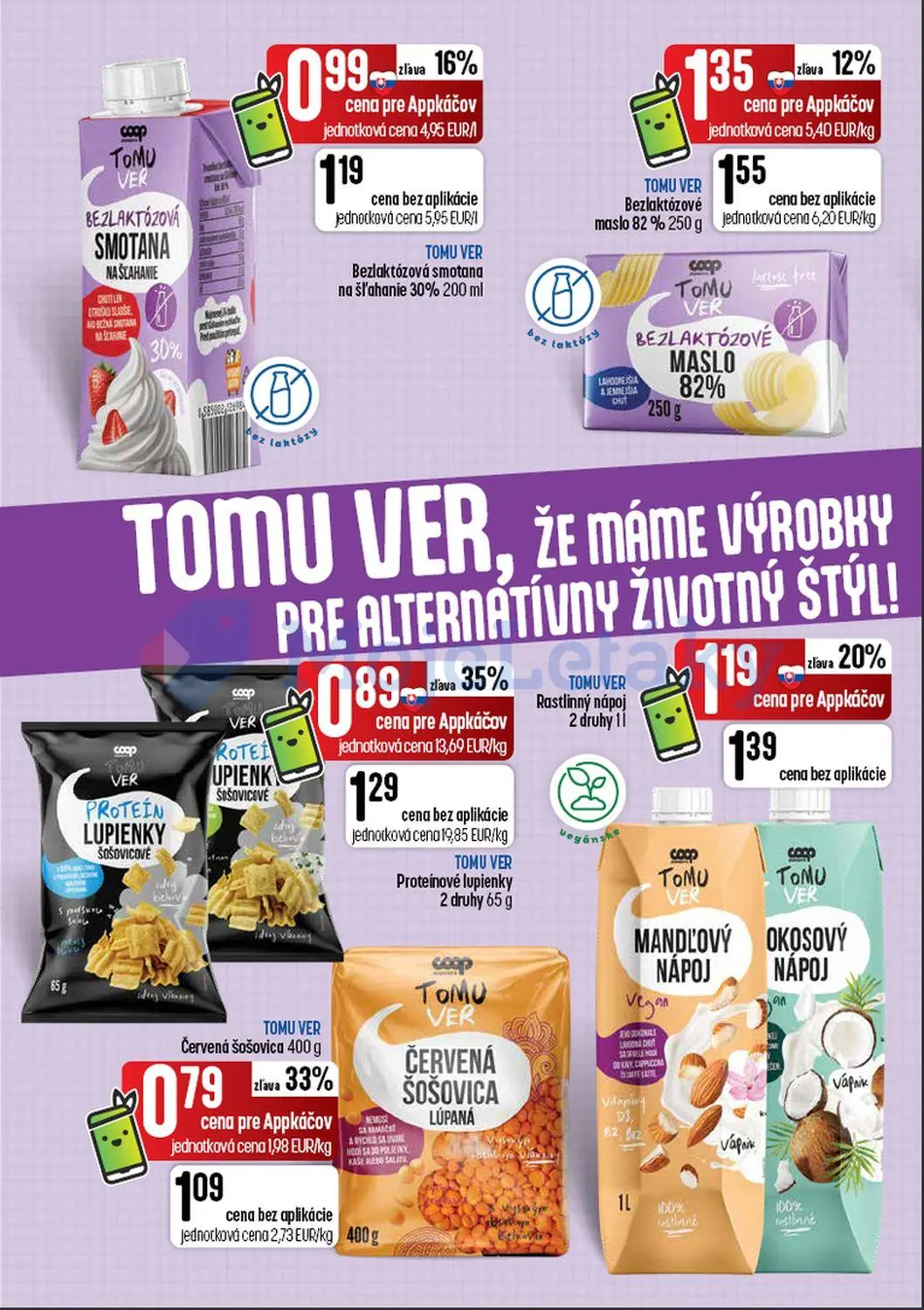 Coop Tempo leták, strana 28 z 60 — TOMU VER Proteínové lupienky šošovicové, TOMU VER Červená šošovica lúpaná, TOMU VER Bezla…
