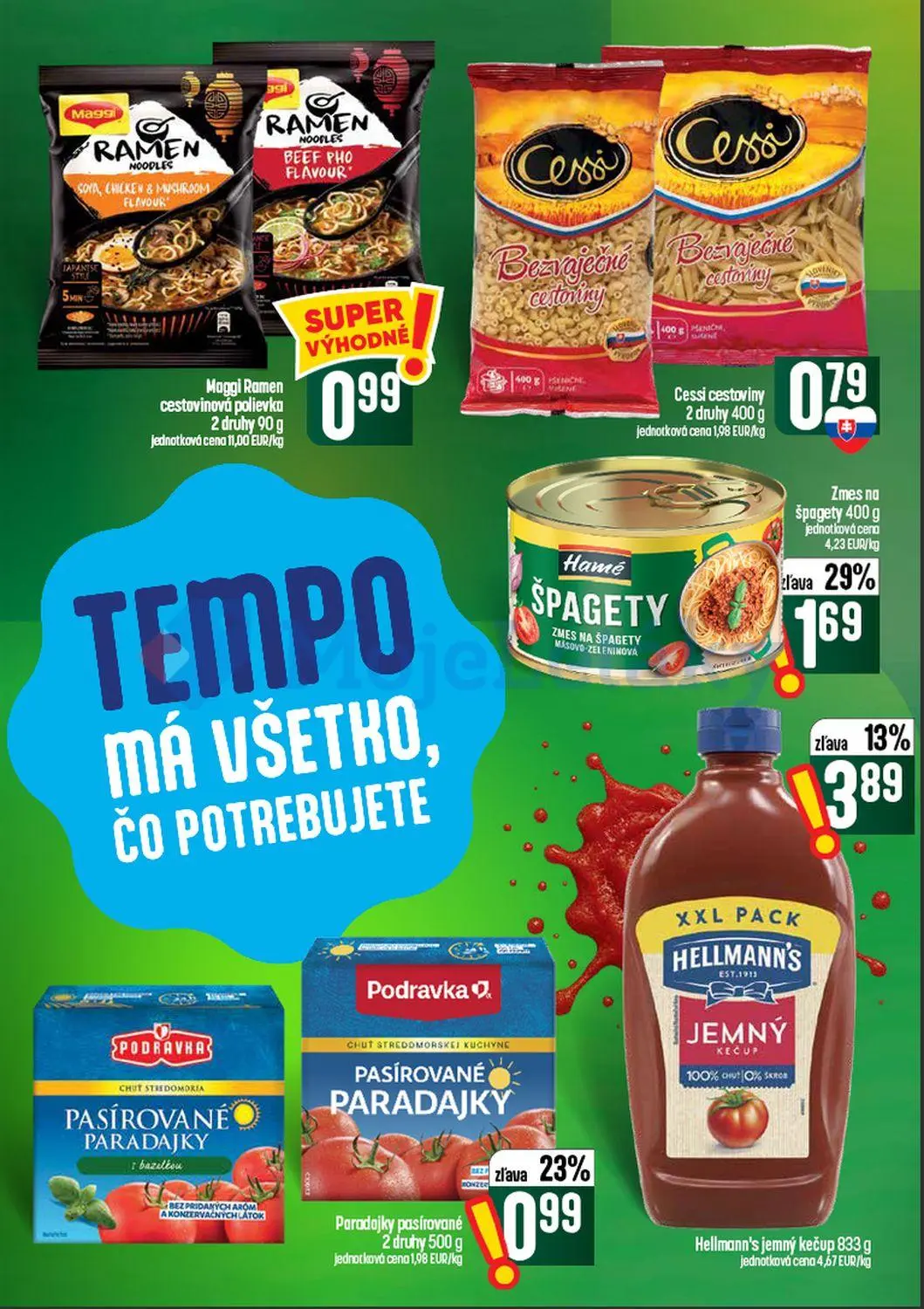 Coop Tempo leták, strana 36 z 60 — Zmes na špagety, Hellmann's jemný kečup, Podravka Paradajky pasírované