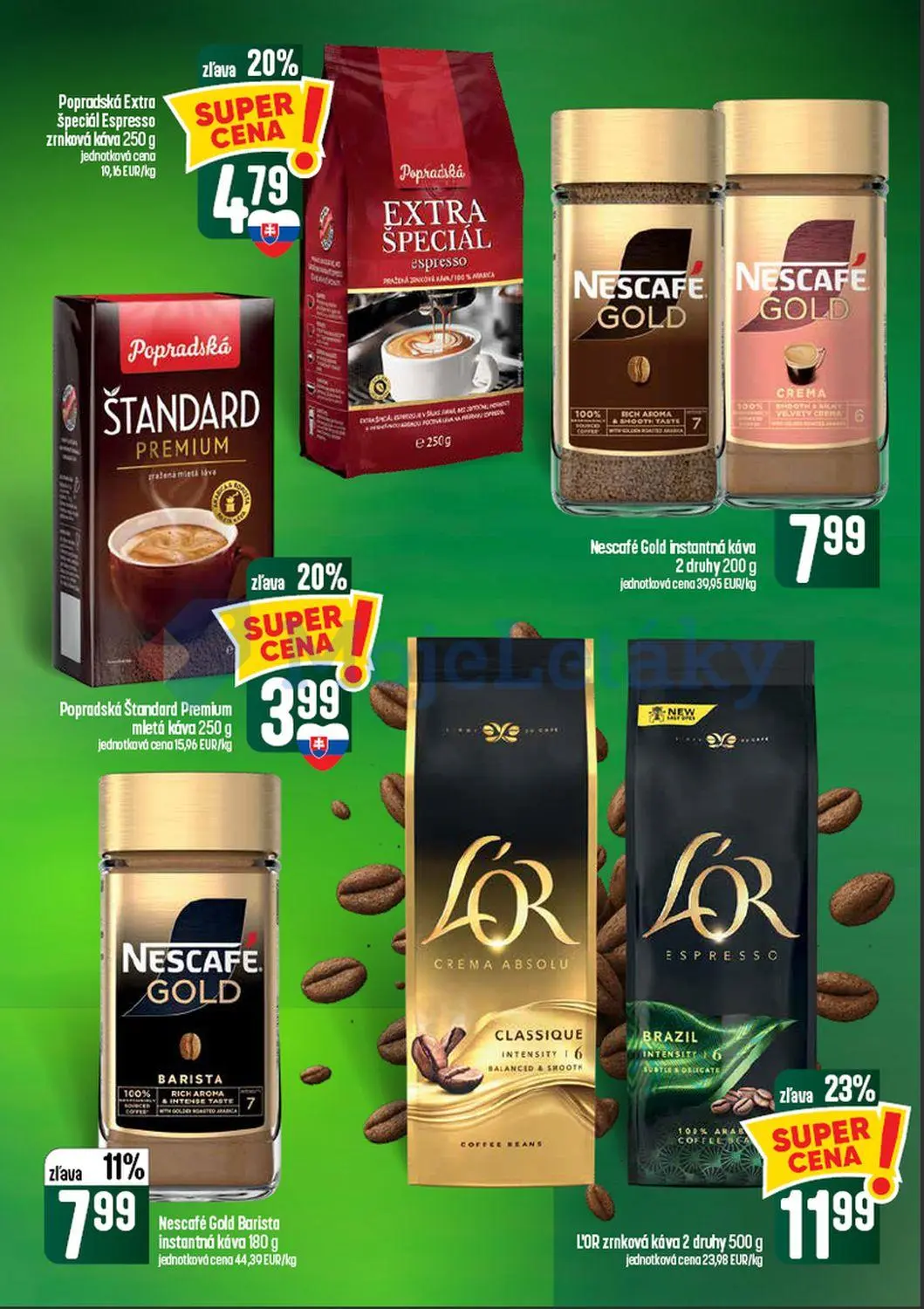 Coop Tempo leták, strana 45 z 60 — L'OR zrnková káva, Popradská Extra špeciál Espresso zrnková káva, Popradská Štandard Prem…