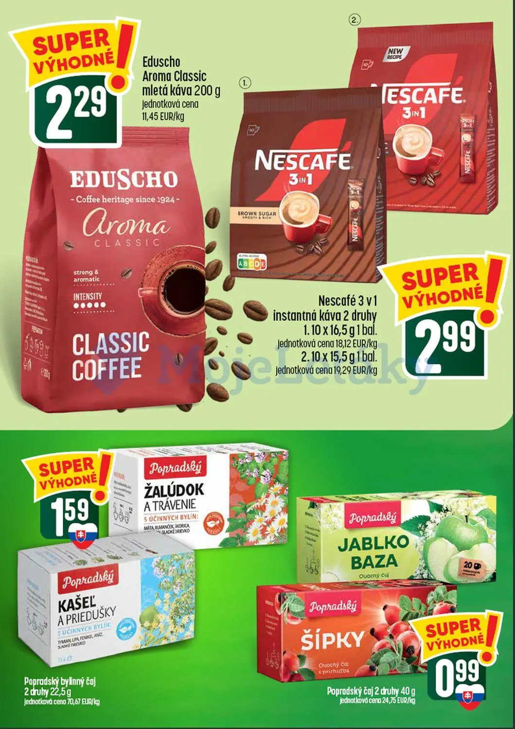 Coop Tempo leták, strana 46 z 60 — Eduscho Aroma Classic mletá káva, Nescafé 3 v1 instantná káva, Popradský bylinný čaj KAŠE…