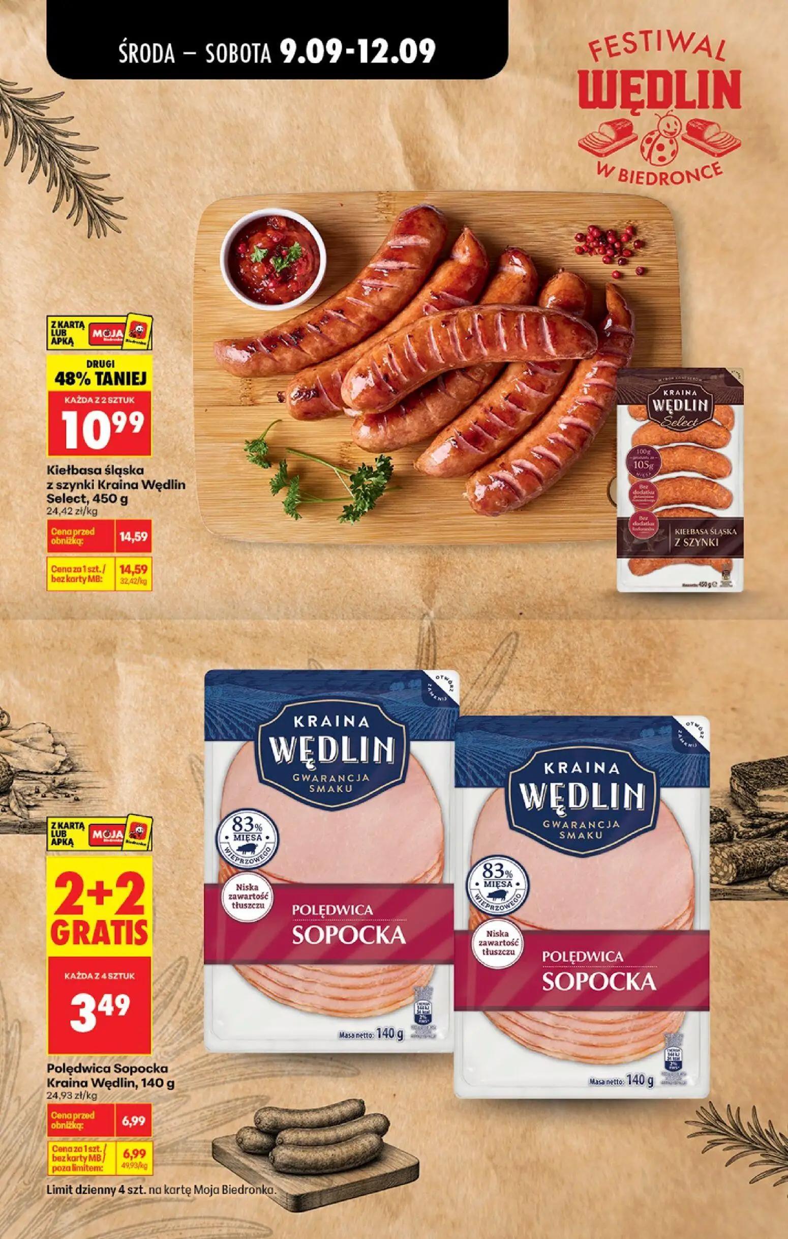 Biedronka gazetka, strona 3 z 4 — Kiełbasa śląska z szynki Kraina Wędlin Select, 450 g, Polędwica Sopocka Kraina Wędlin, 140…