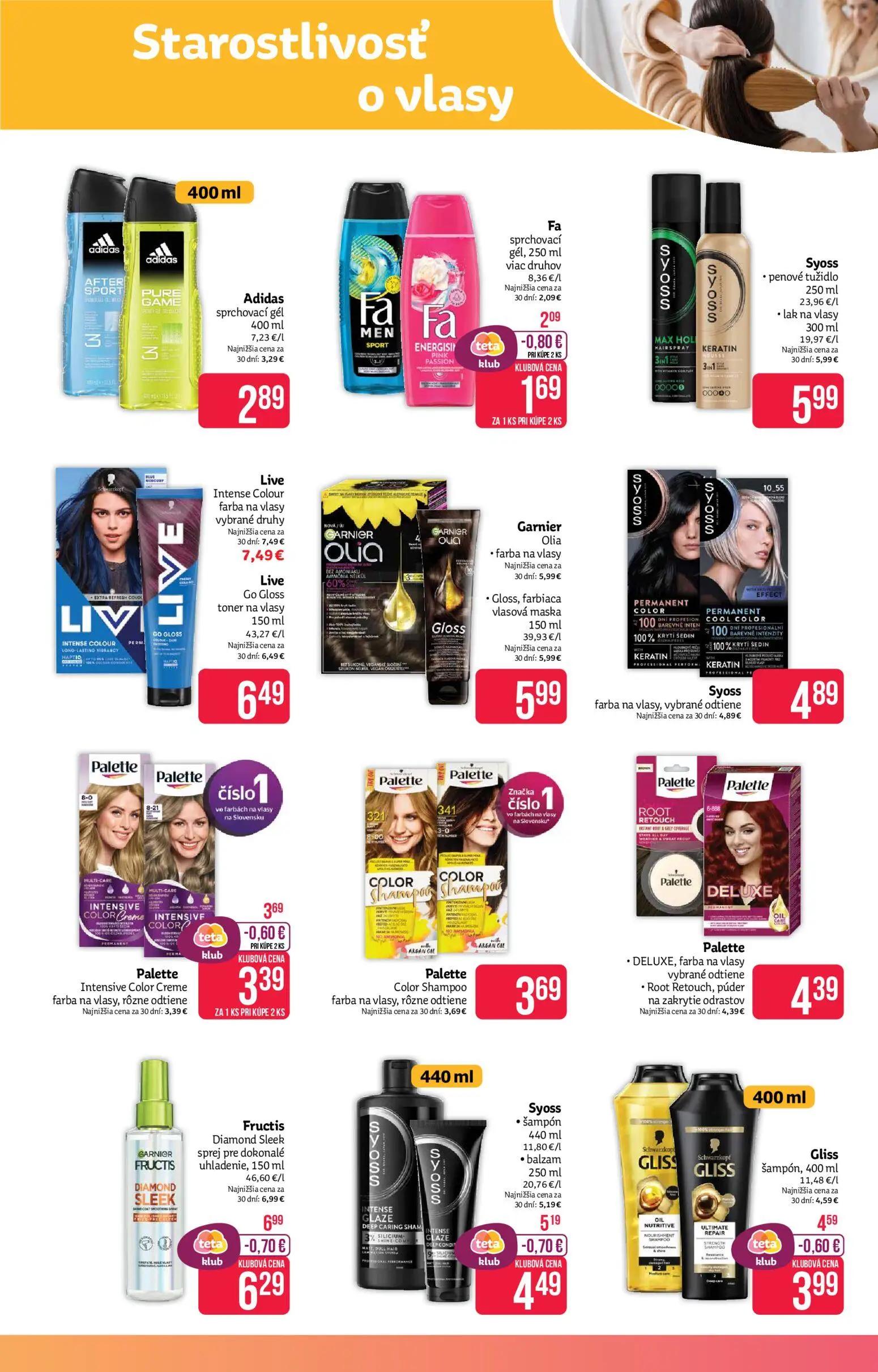 Teta Drogerie leták, strana 9 z 16 — Fructis Diamond Sleek sprej pre dokonalé uhladenie, Syoss • šampón • balzam, Gliss šamp…