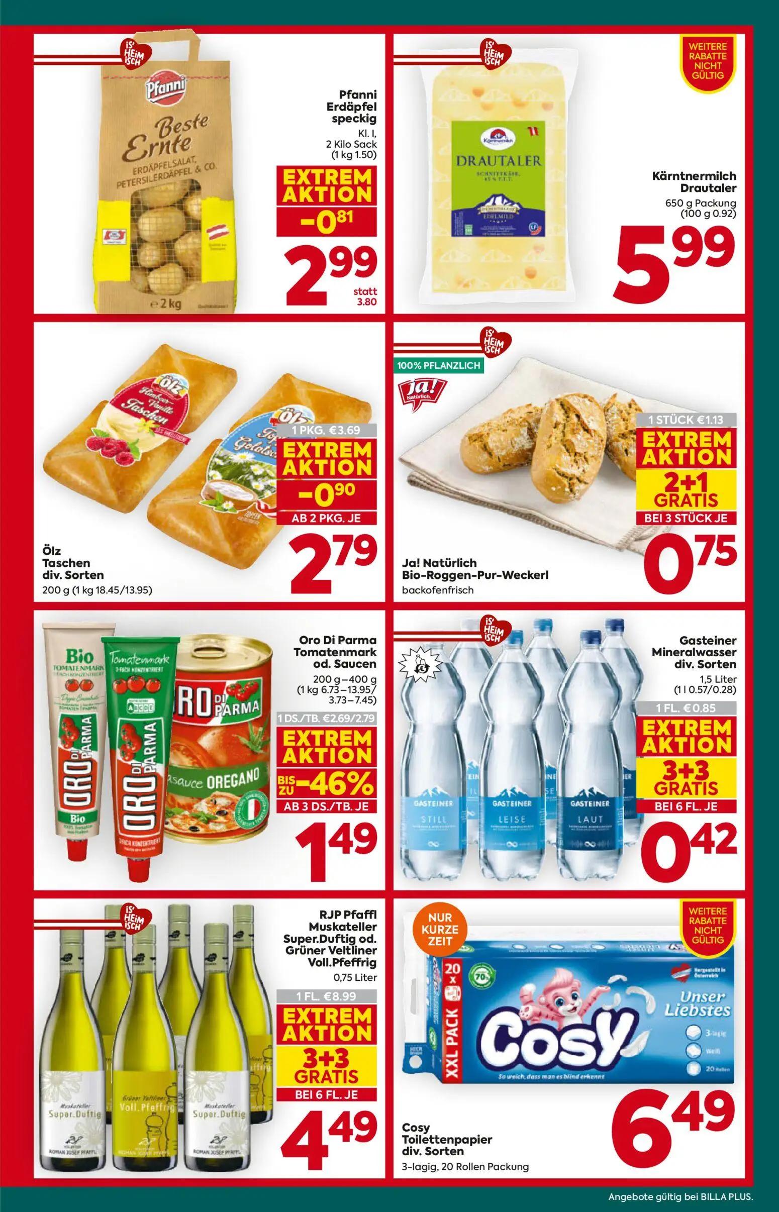 Billa Plus Prospekt, Seite 7 von 16 — RJP Pfaffl Muskateller Super.Duftig od. Grüner Veltliner Voll.Pfeffrig, Oro Di Parma T…