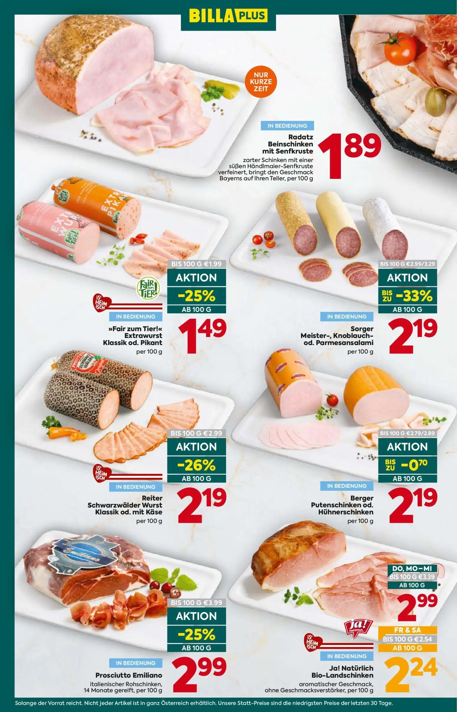 Billa Plus Prospekt, Seite 8 von 16 — Ja! Natürlich Bio-Landschinken, Sorger Meister-, Knoblauch- od. Parmesansalami, Prosci…