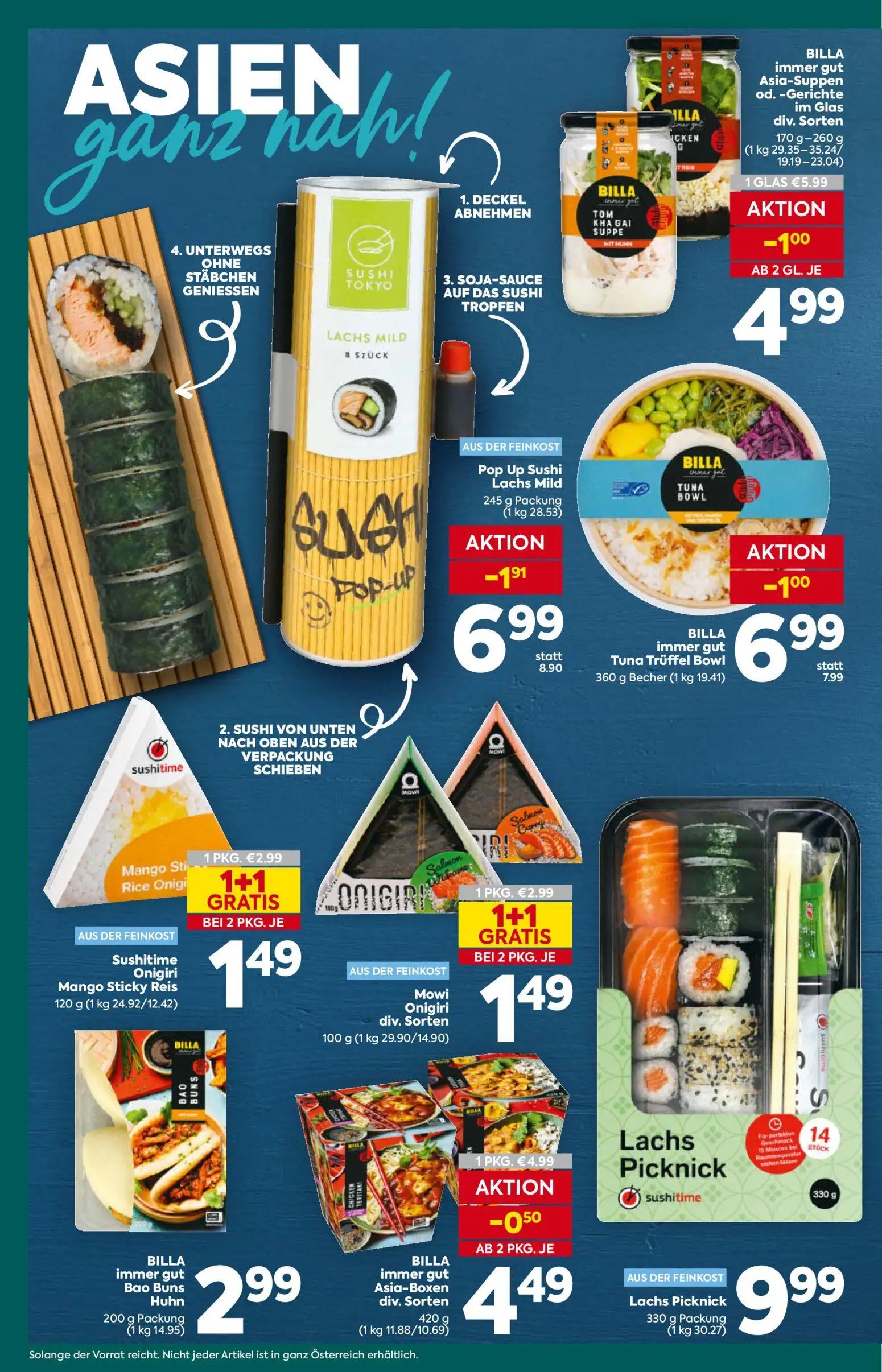 Billa Plus Prospekt, Seite 10 von 16 — Pop Up Sushi Lachs Mild, Sushitime Onigiri Mango Sticky Reis, Mowi Onigiri div. Sorten