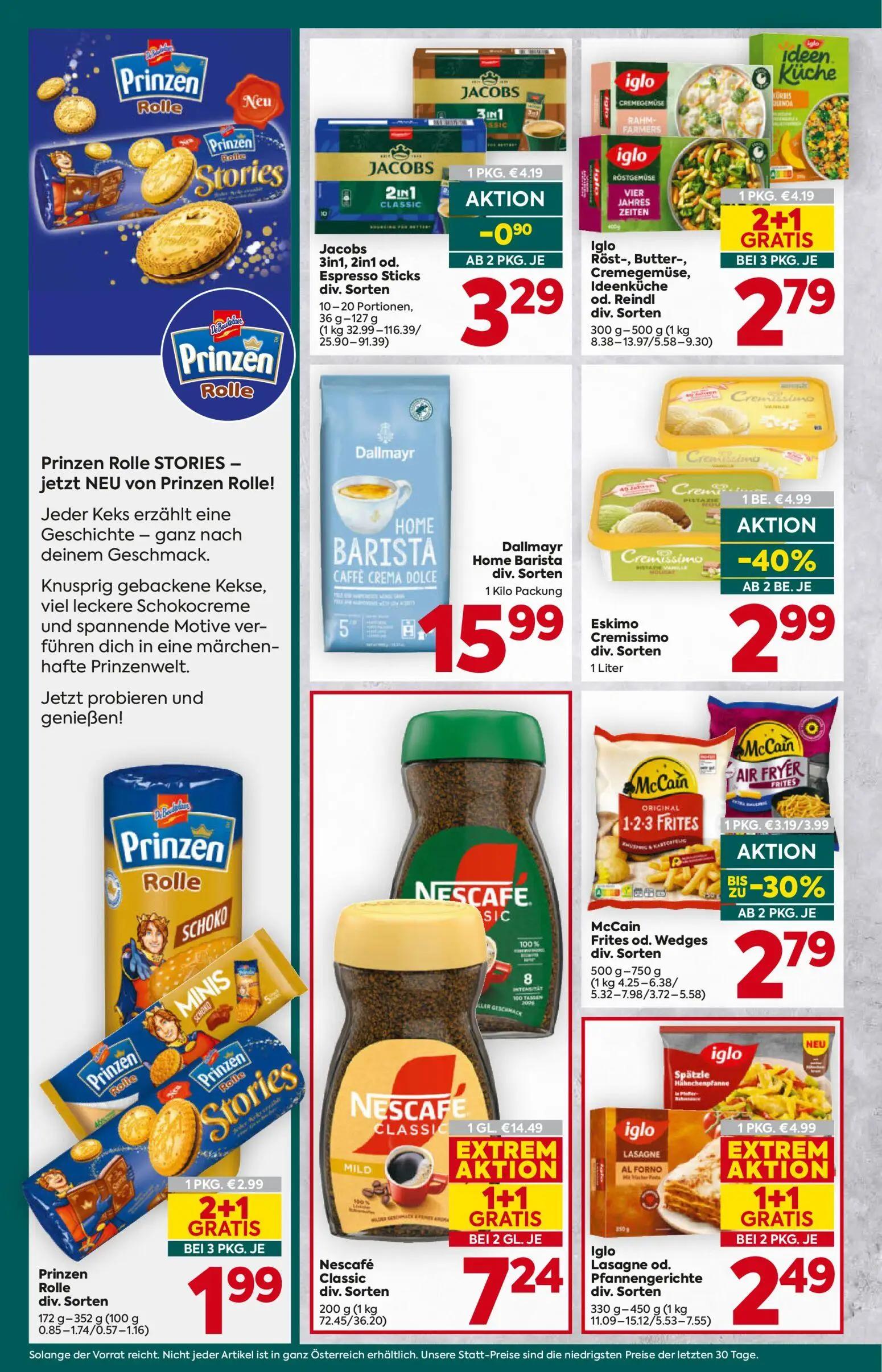Billa Plus Prospekt, Seite 14 von 16 — Nescafé Classic div. Sorten, Iglo Lasagne od. Pfannengerichte div. Sorten, Eskimo Cre…