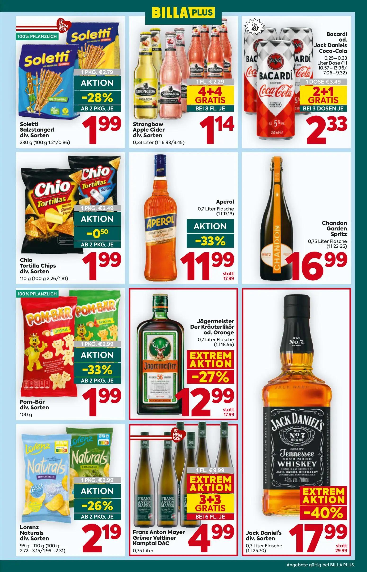 Billa Plus Prospekt, Seite 15 von 16 — Jack Daniel's div. Sorten, Aperol, Jägermeister Der Kräuterlikör od. Orange