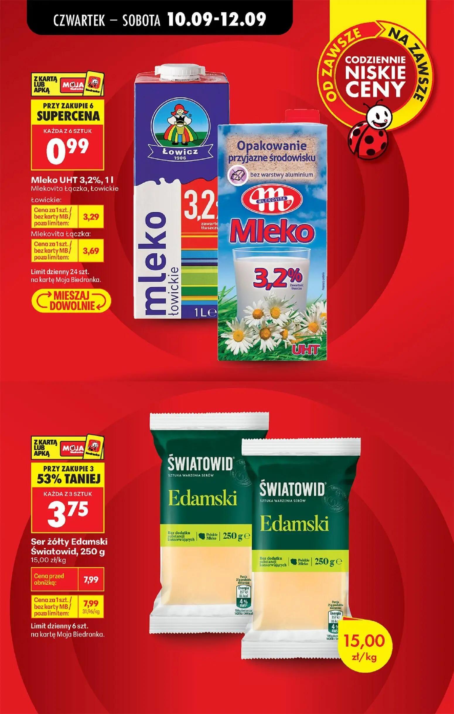 Biedronka gazetka, strona 9 z 95 — Mlekovita Łączka, Mleko UHT 3,2%, 1l Łowickie