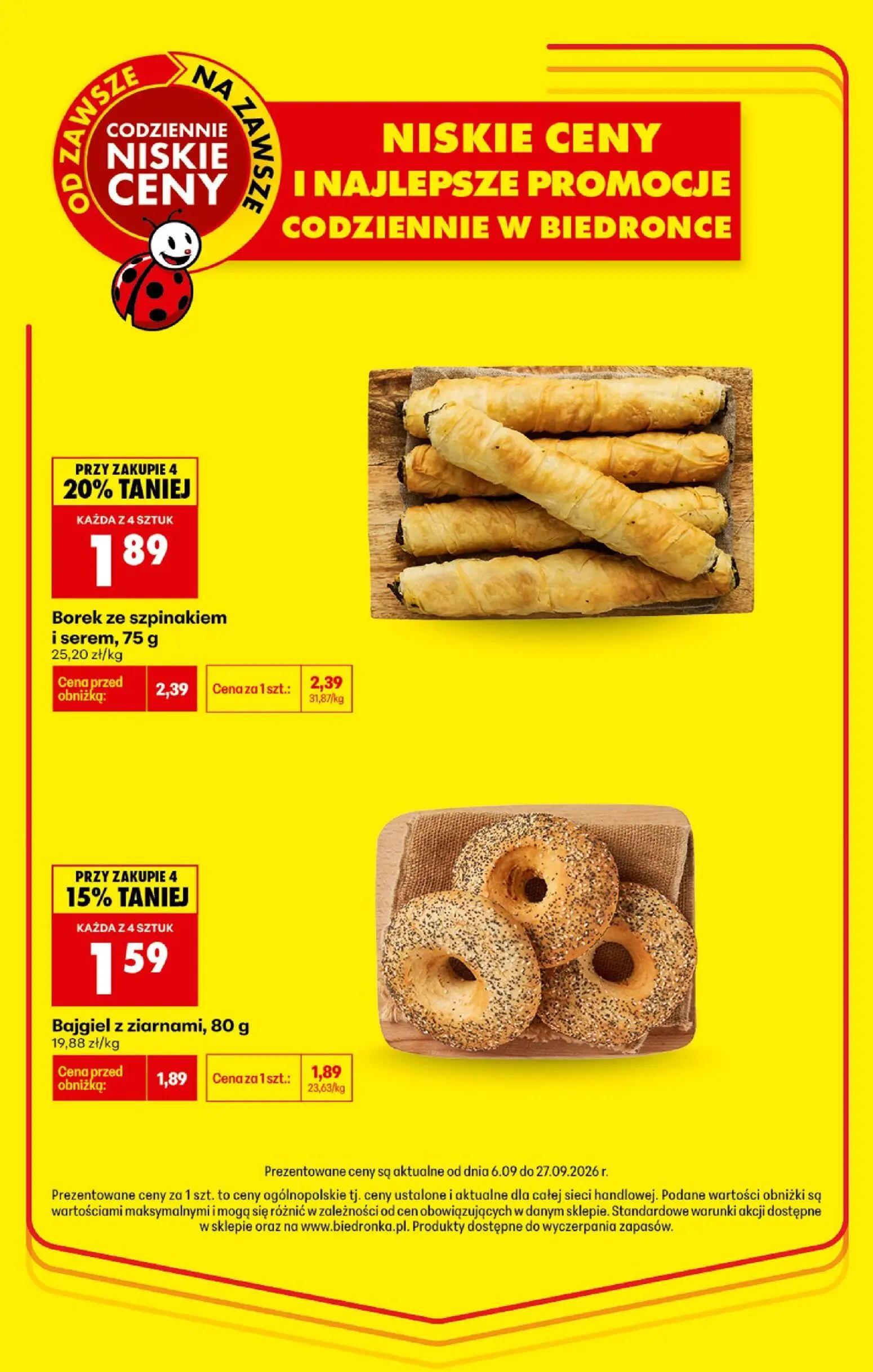 Biedronka gazetka, strona 27 z 95 — Borek ze szpinakiem i serem, 75 g, Bajgiel z ziarnami, 80 g