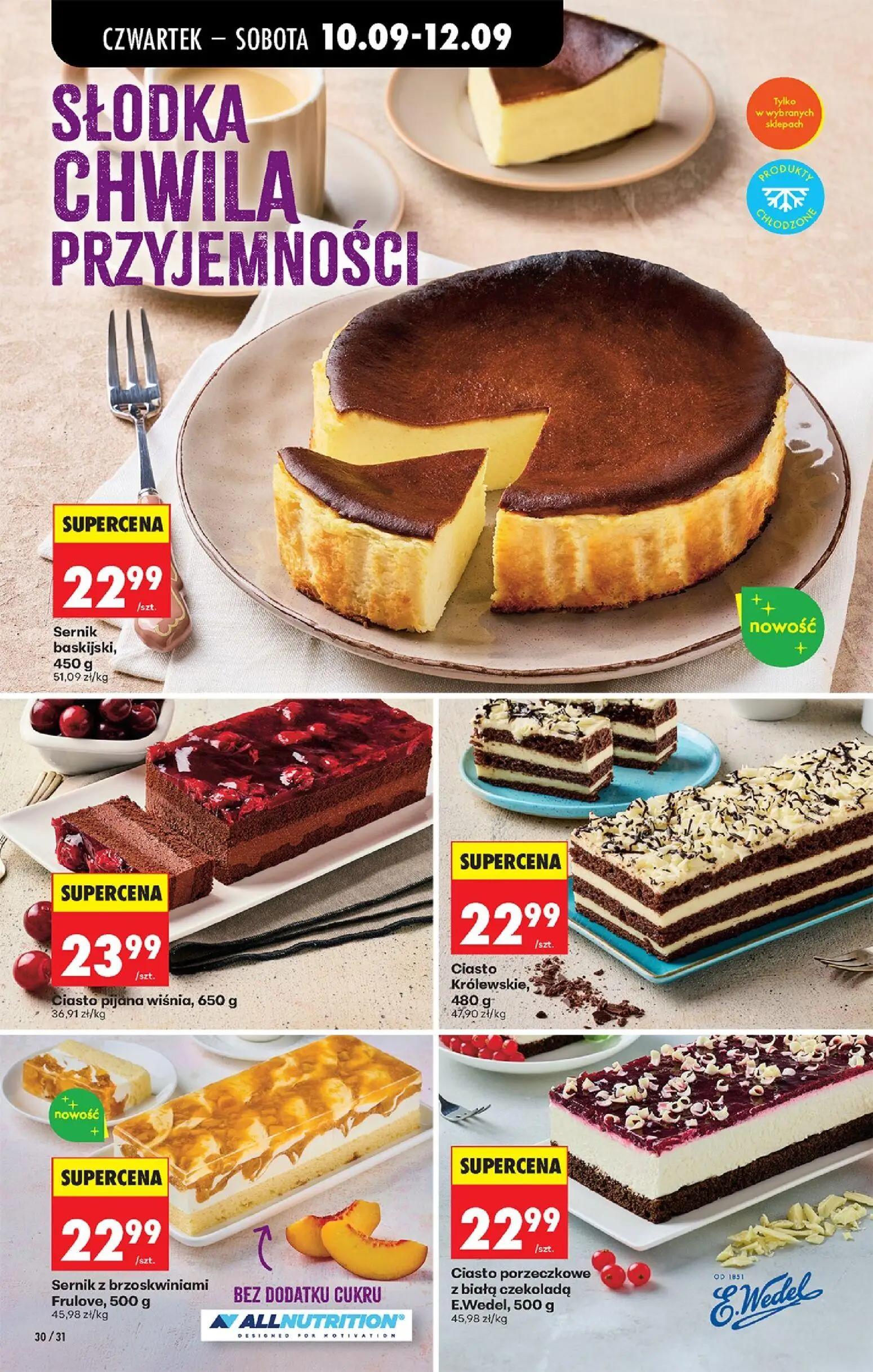 Biedronka gazetka, strona 50 z 95 — Sernik baskijski, Ciasto pijana wiśnia, Ciasto Królewskie