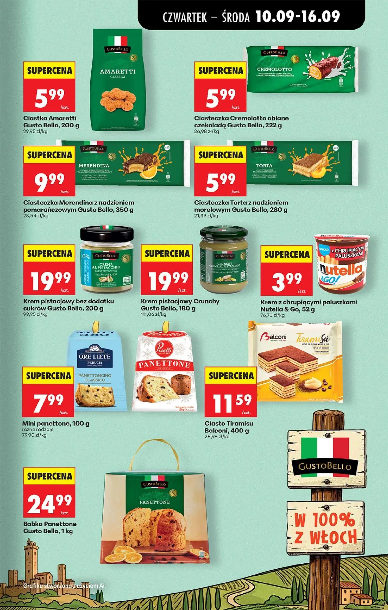 Biedronka gazetka, strona 63 z 95 — Ciastka Amaretti Gusto Bello, Ciasteczka Cremolotto oblane czekoladą Gusto Bello, Ciaste…