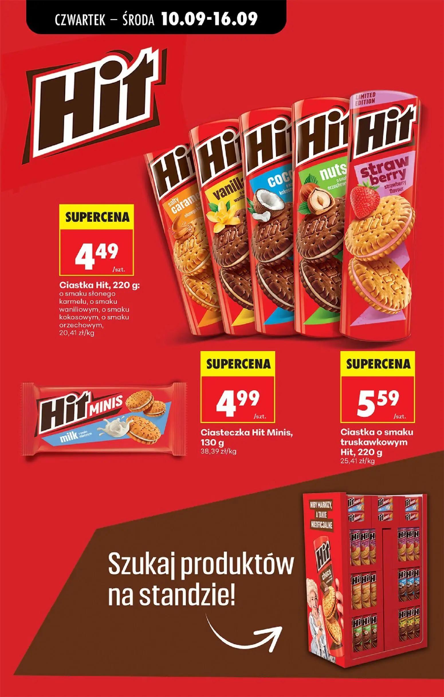 Biedronka gazetka, strona 77 z 95 — Ciastka Hit, Ciasteczka Hit Minis, Ciastka o smaku truskawkowym Hit
