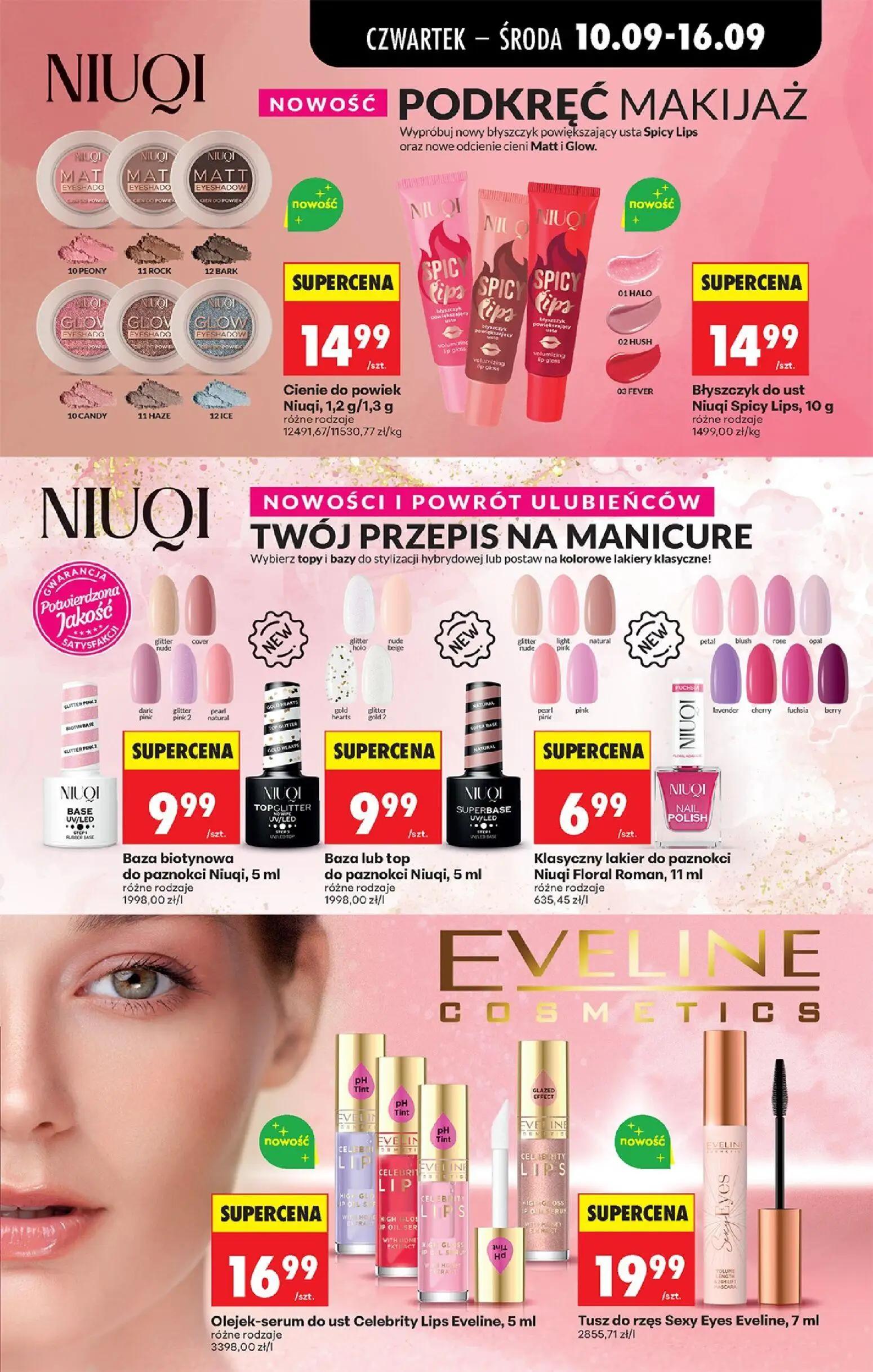 Biedronka gazetka, strona 83 z 95 — Cienie do powiek Niuqi, Błyszczyk do ust Niuqi Spicy Lips, Baza biotynowa do paznokci Ni…