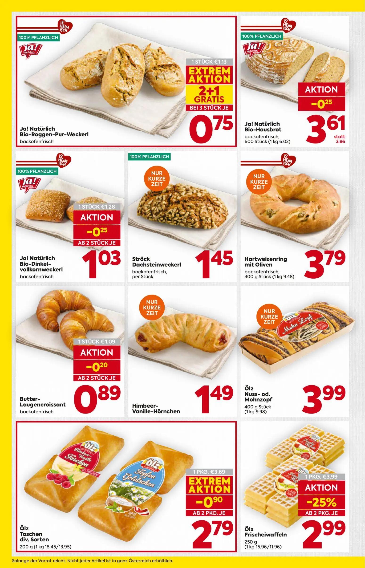 Billa Prospekt, Seite 10 von 16 — Ölz Frischeiwaffeln, Ölz Taschen div. Sorten, Ja! Natürlich Bio-Roggen-Pur-Weckerl