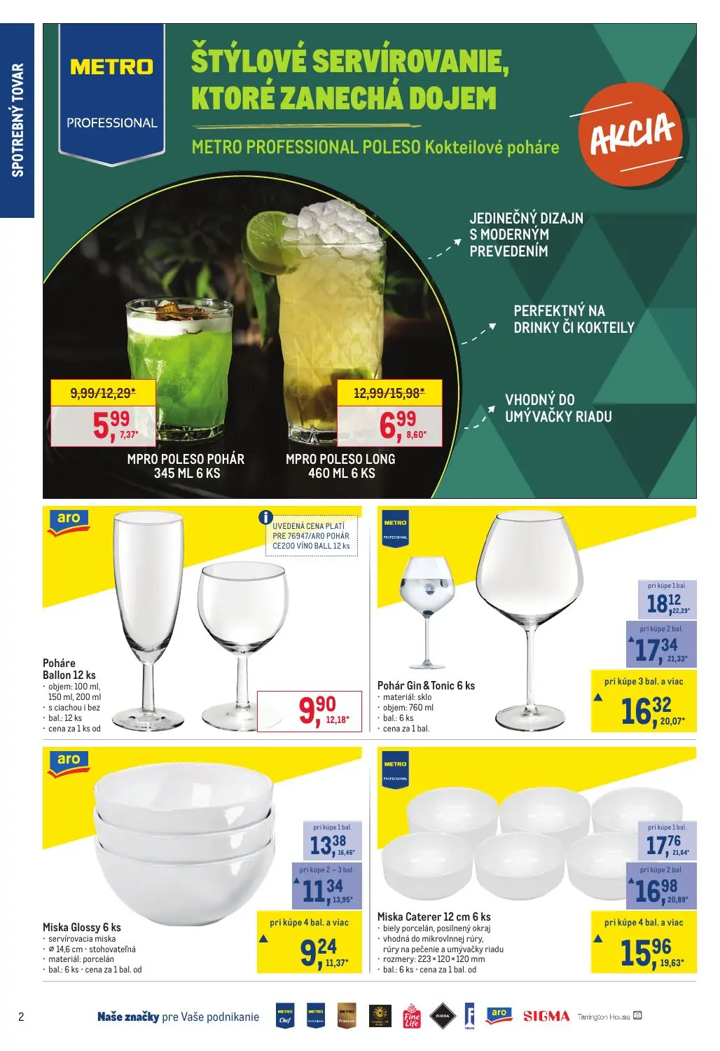 Metro leták, strana 2 z 8 — Miska Glossy, Pohár Gin & Tonic, Miska Caterer 12 cm