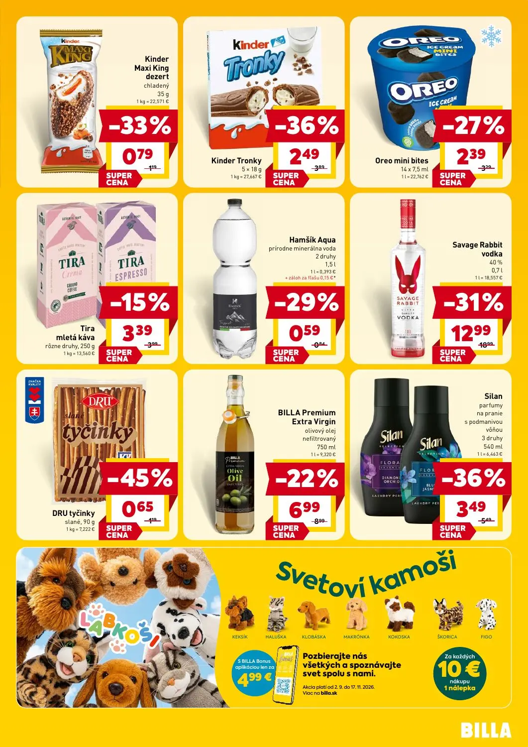 Billa leták, strana 3 z 4 — Savage Rabbit vodka 40%, BILLA Premium Extra Virgin olivový olej nefiltrovaný, Silan parfumy na …