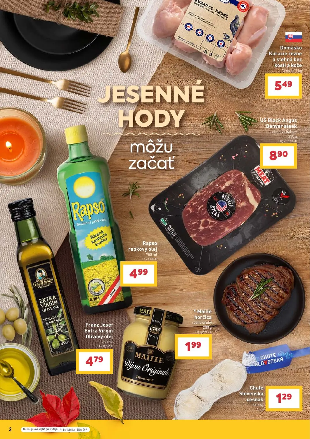 Billa leták, strana 2 z 16 — Domäsko Kuracie rezne a stehná bez kosti a kože, US Black Angus Denver steak, Rapso repkový olej