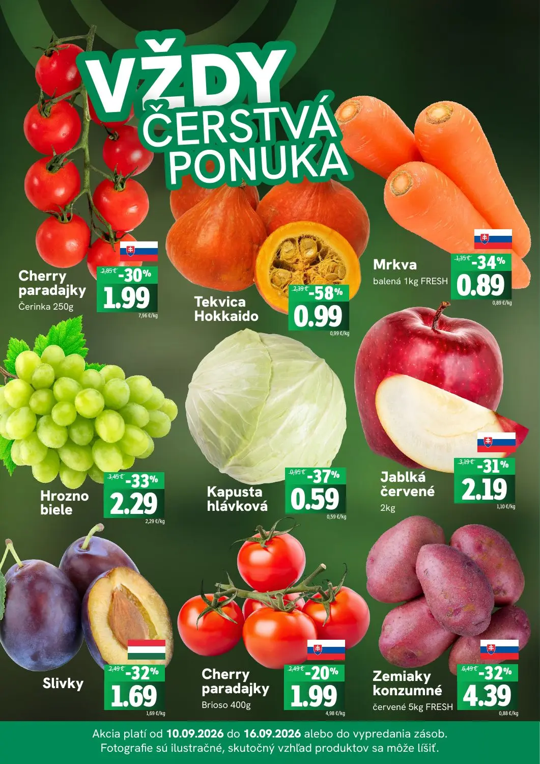 Fresh leták, strana 3 z 4 — Zemiaky konzumné červené FRESH, Tekvica Hokkaido, Hrozno biele