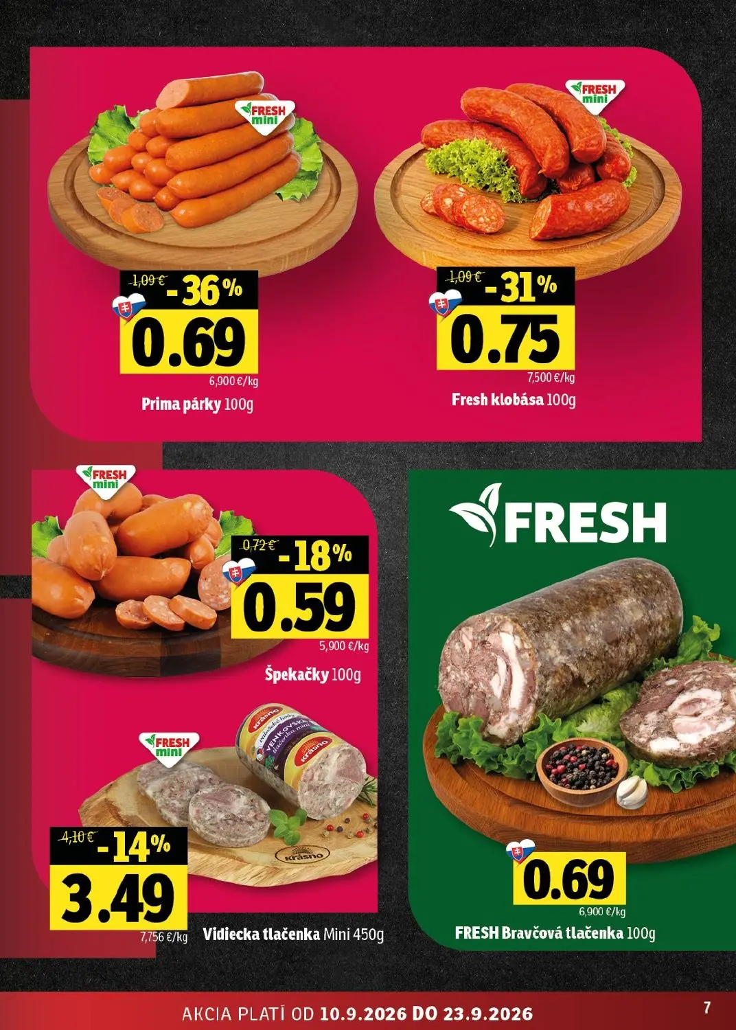Fresh východ leták, strana 7 z 56 — Vidiecka tlačenka Mini, Prima párky, Fresh klobása