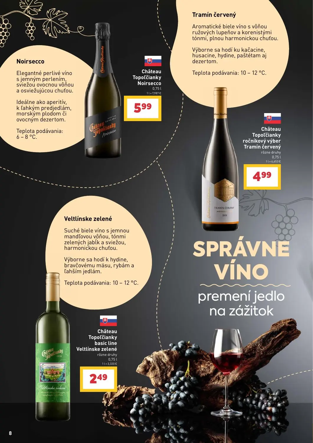 Billa leták, strana 8 z 16 — Château Topoľčianky Noirsecco, Château Topoľčianky ročníkový výber Tramín červený, Château Topo…