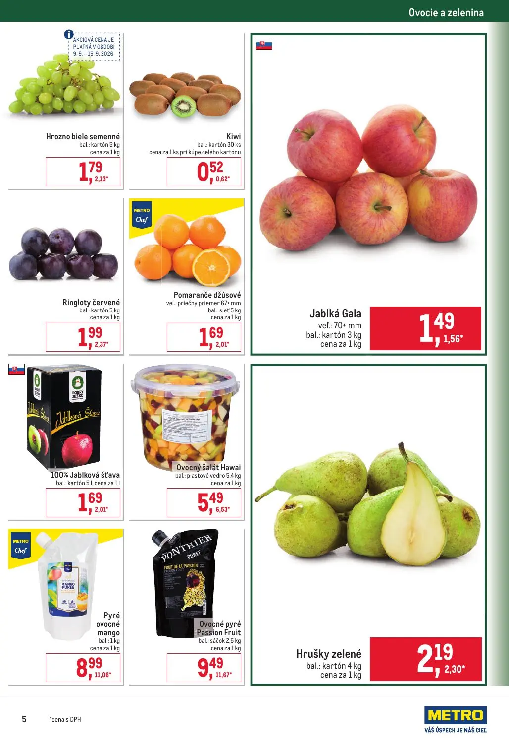 Metro leták, strana 5 z 32 — Hrozno biele semenné, Kiwi, Jablká Gala