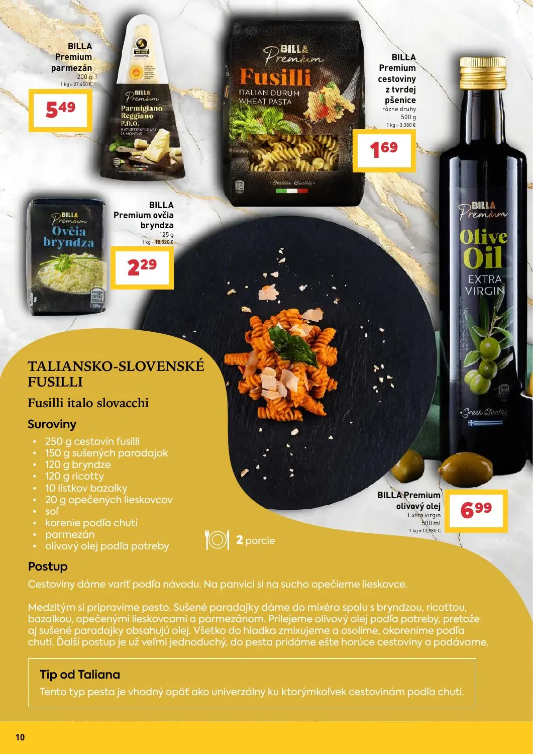 Billa leták, strana 10 z 31 — BILLA Premium parmezán, BILLA Premium cestoviny z tvrdej pšenice, BILLA Premium ovčia bryndza