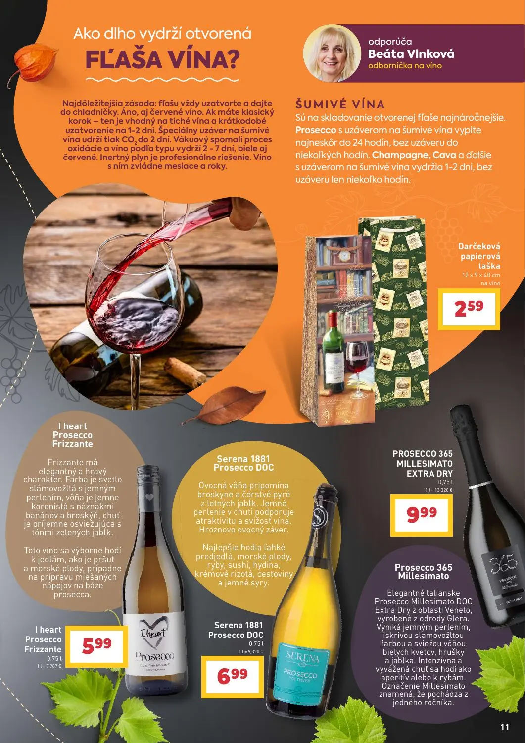 Billa leták, strana 11 z 16 — I heart Prosecco Frizzante, Serena 1881 Prosecco DOC, Darčeková papierová taška na víno