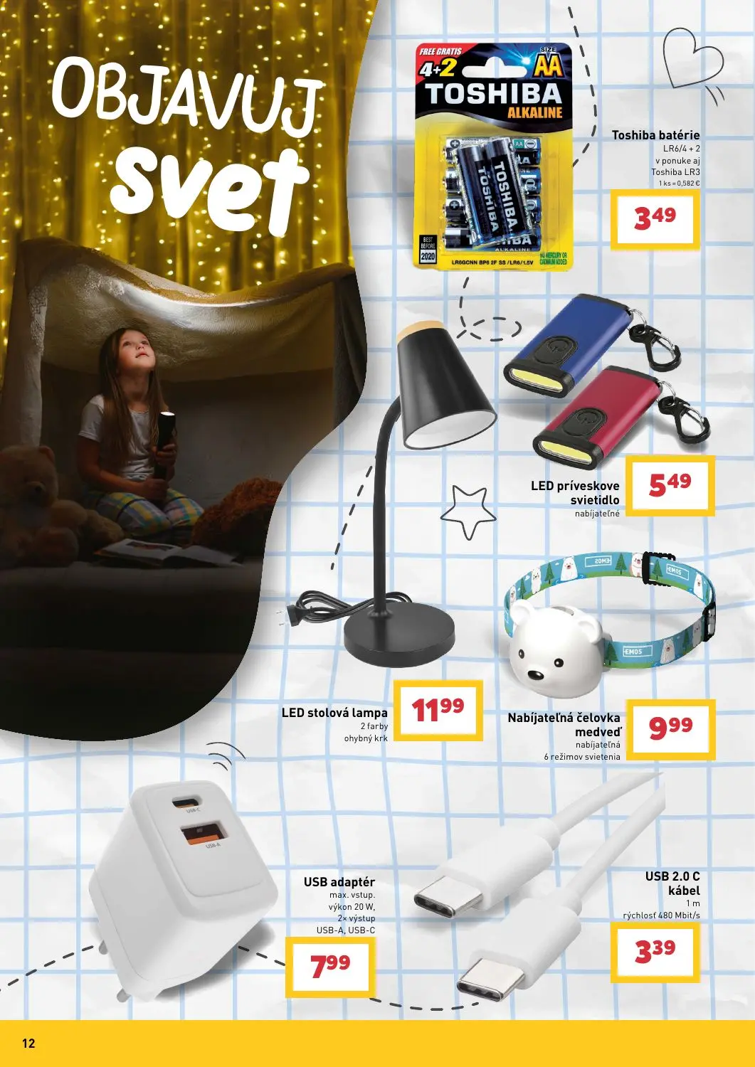 Billa leták, strana 12 z 13 — Toshiba batérie, LED príveskove svietidlo, LED stolová lampa