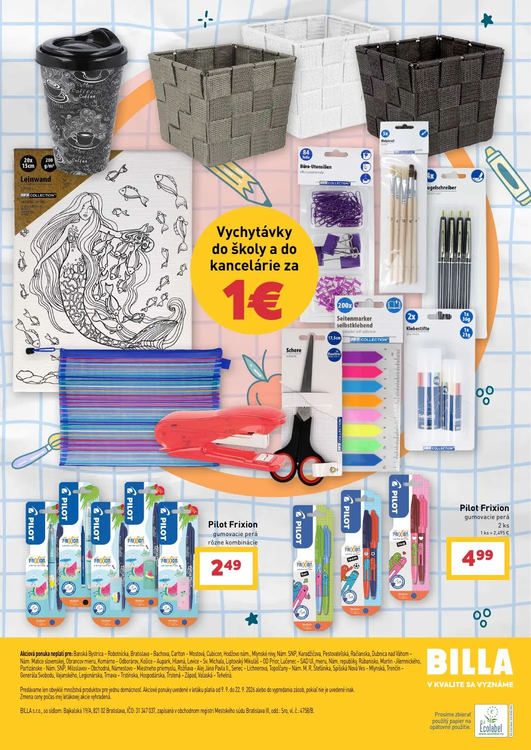 Billa leták, strana 13 z 13 — Büro-Utensilien, Malpinsel, Kugelschreiber