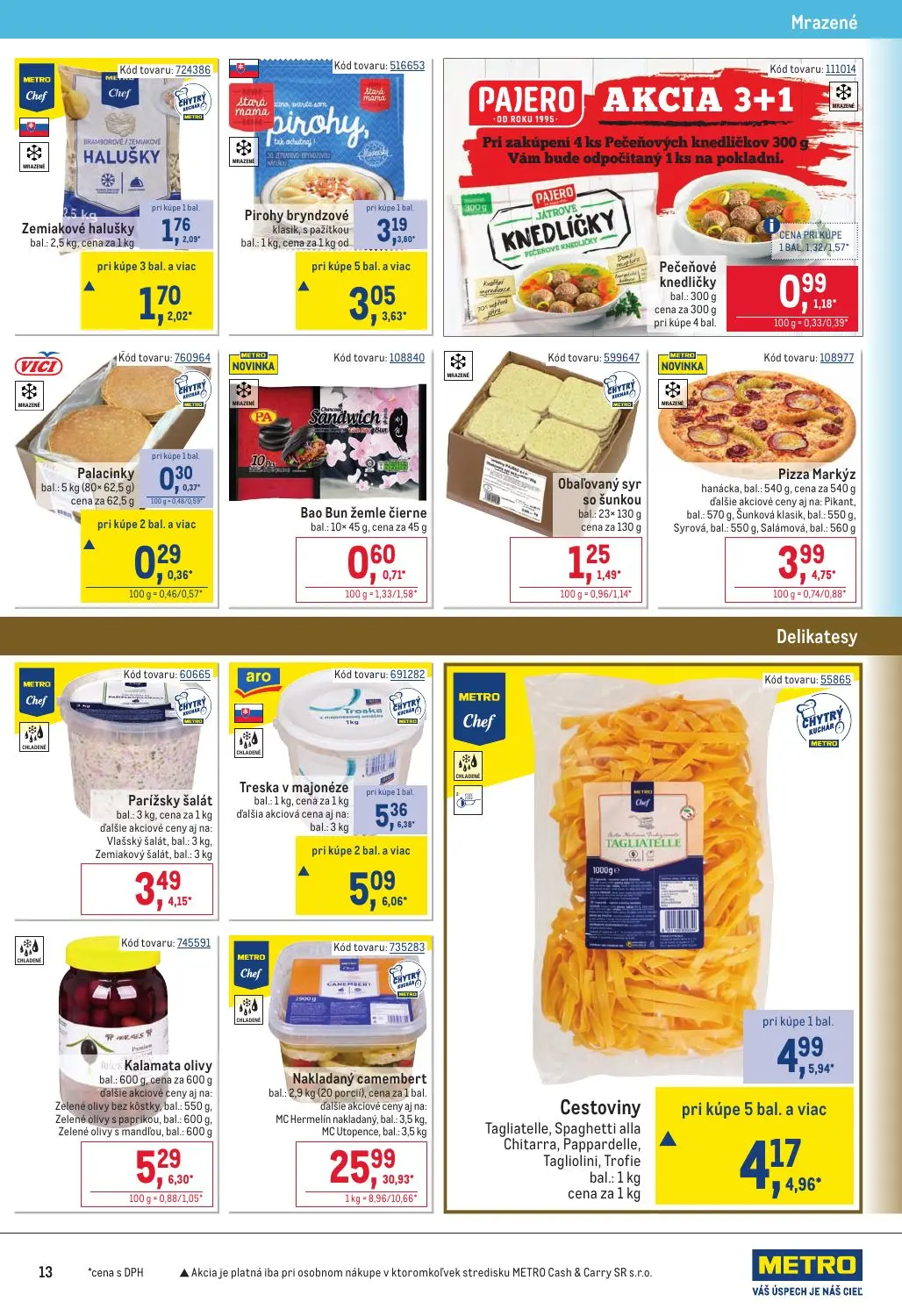 Metro leták, strana 13 z 32 — Cestoviny Tagliatelle, Spaghetti alla Chitarra, Pappardelle, Tagliolini, Trofie, Pečeňové kned…