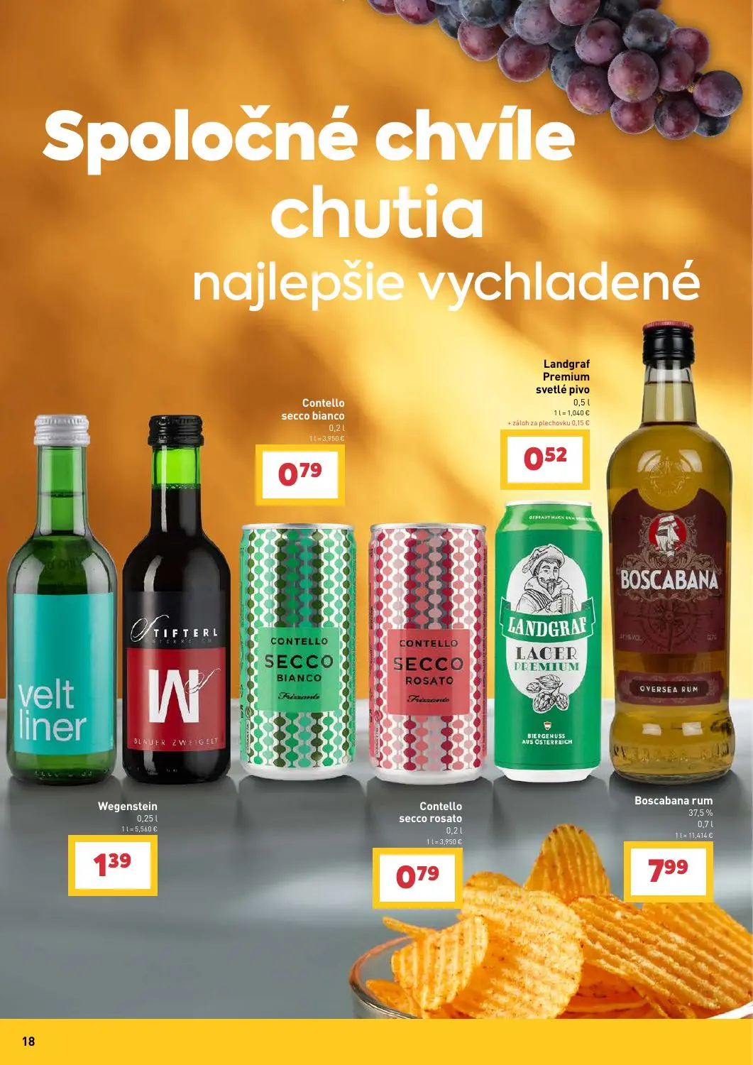 Billa leták, strana 18 z 31 — Contello secco bianco, Landgraf Premium svetlé pivo, Wegenstein