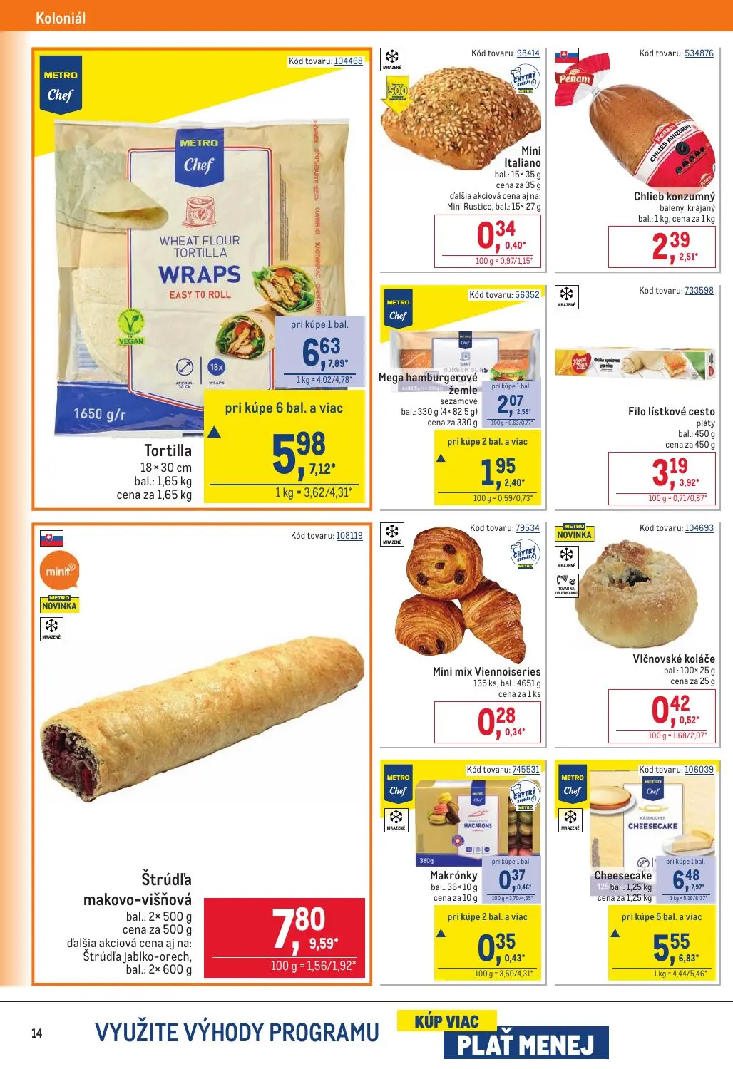 Metro leták, strana 14 z 32 — Cheesecake, Tortilla, Štrúdľa makovo-višňová