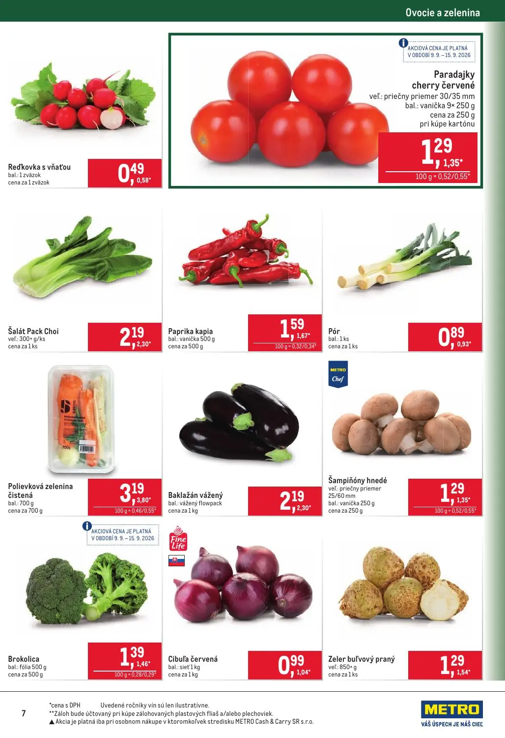 Metro leták, strana 7 z 40 — Redkovka s vňaťou, Paradajky cherry červené, Šalát Pack Choi