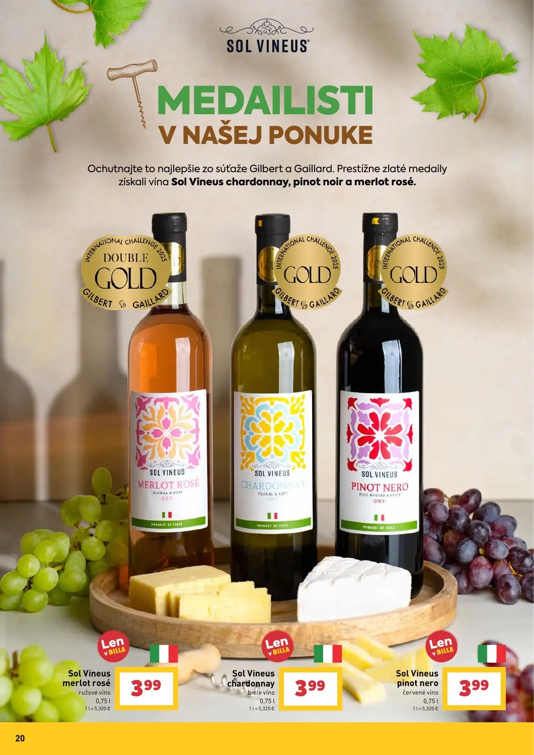Billa leták, strana 20 z 31 — Sol Vineus merlot rosé, Sol Vineus chardonnay, Sol Vineus pinot nero