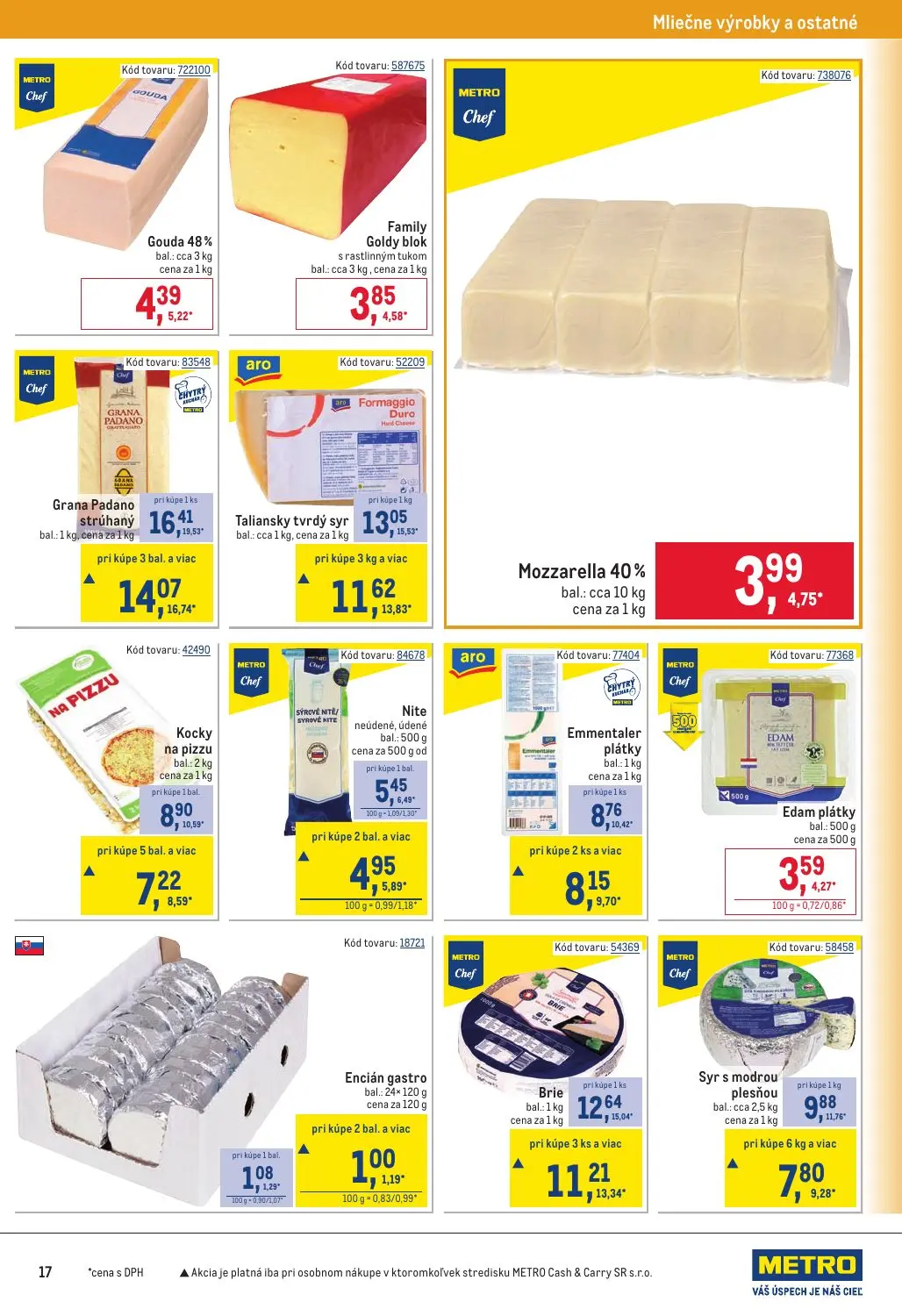 Metro leták, strana 17 z 32 — Grana Padano strúhaný, Syr s modrou plesňou, Kocky na pizzu