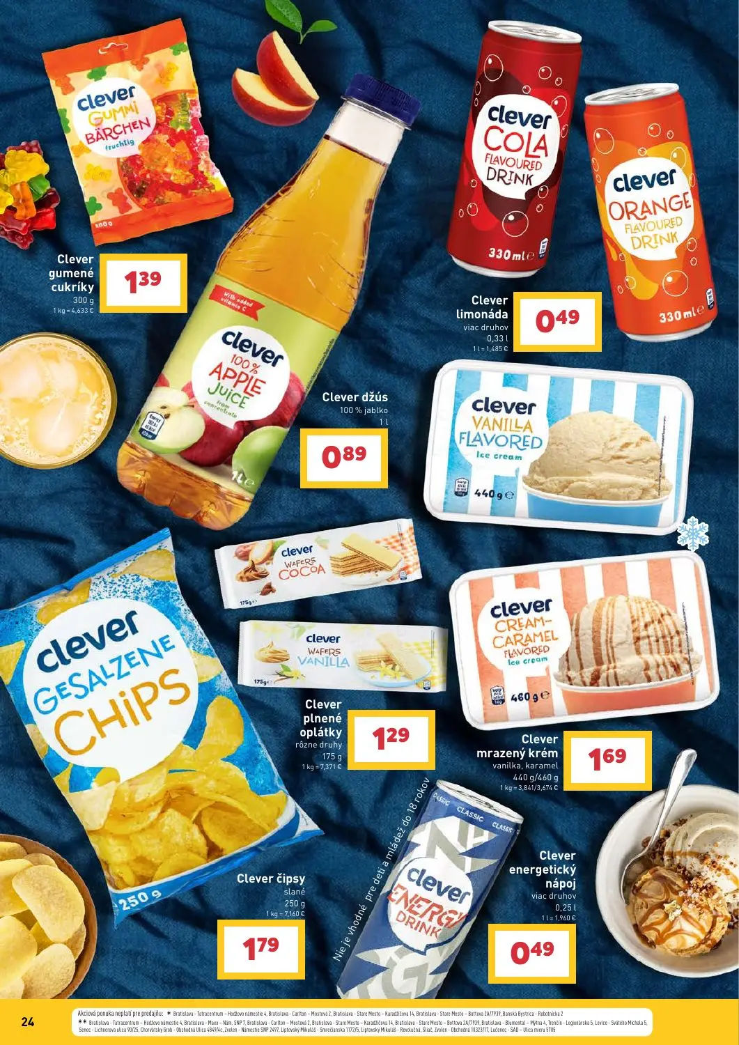 Billa leták, strana 24 z 31 — Clever gumené cukríky, Clever džús 100% jablko, Clever limonáda viac druhov