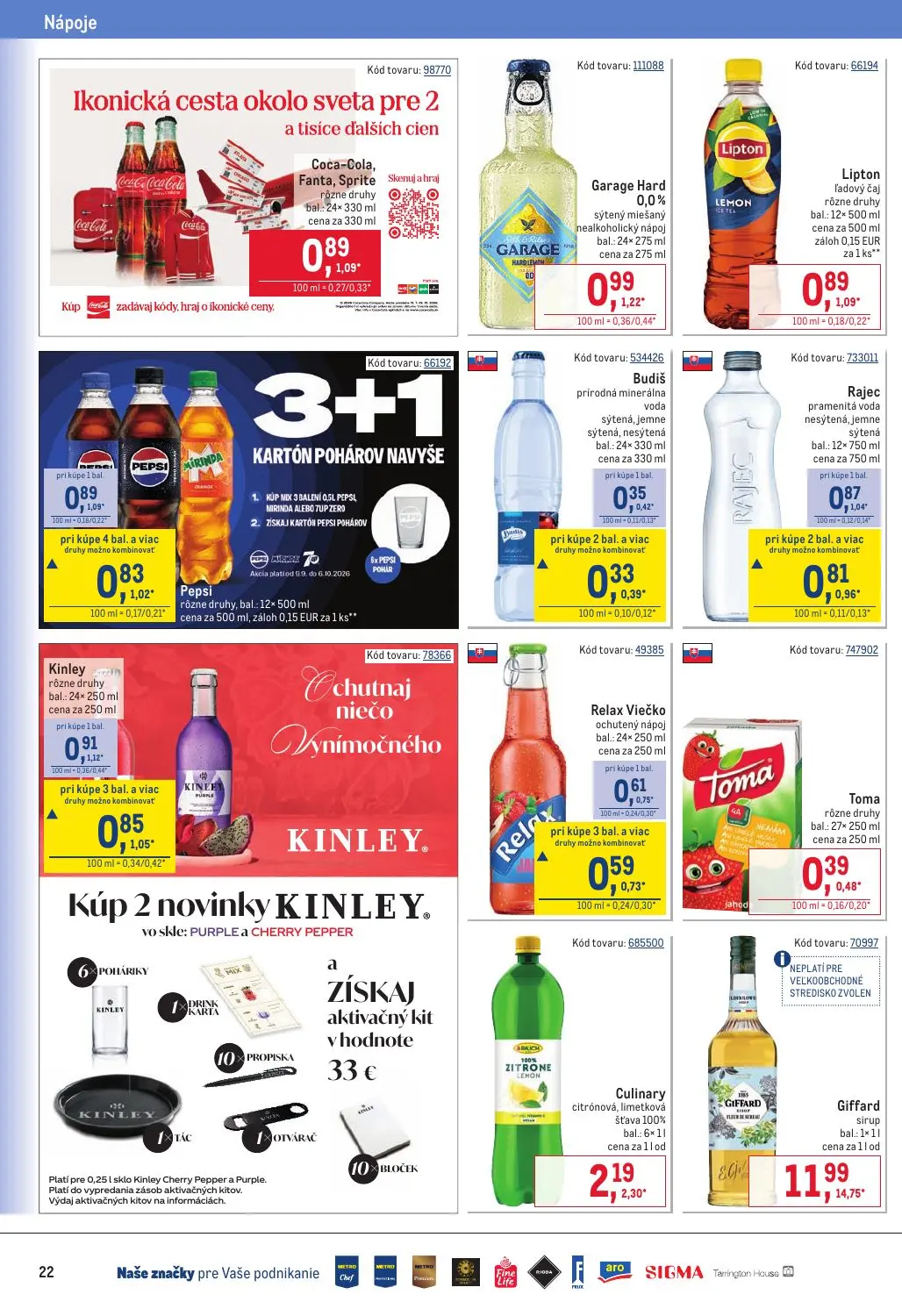 Metro leták, strana 22 z 32 — Giffard sirup, Kinley, Garage Hard 0.0% sýtený miešaný nealkoholický nápoj