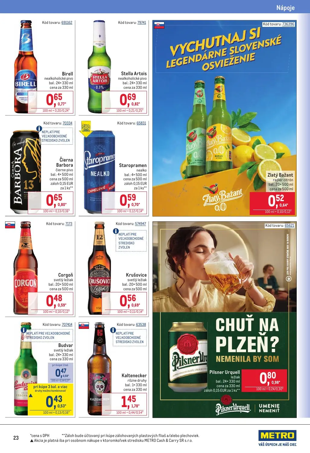 Metro leták, strana 23 z 32 — Budvar svetlý ležiak, Birell nealkoholické pivo, Stella Artois nealkoholické pivo