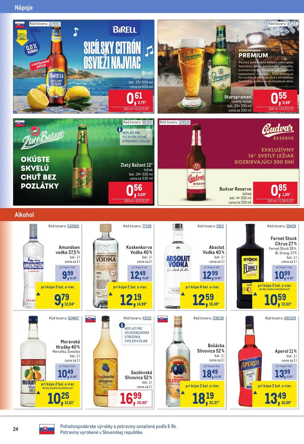 Metro leták, strana 24 z 32 — Aperol 11%, Absolut Vodka 40%, Fernet Stock Citrus 27%