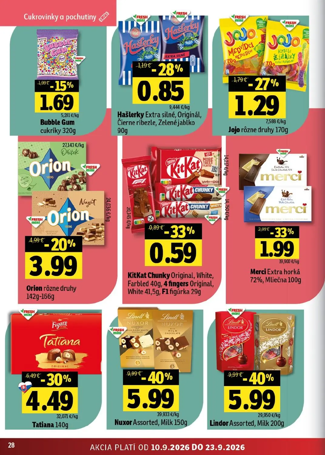 Fresh východ leták, strana 28 z 56 — Nuxor Assorted, Milk, Lindor Assorted, Milk, Tatiana