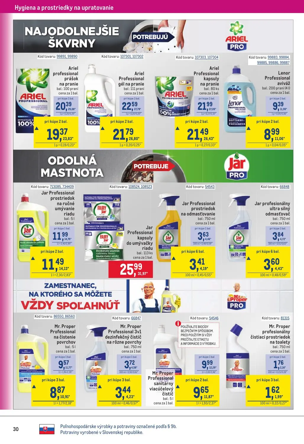 Metro leták, strana 30 z 32 — Ariel professional prášok na pranie, Ariel Professional gél na pranie, Mr. Proper Professional…